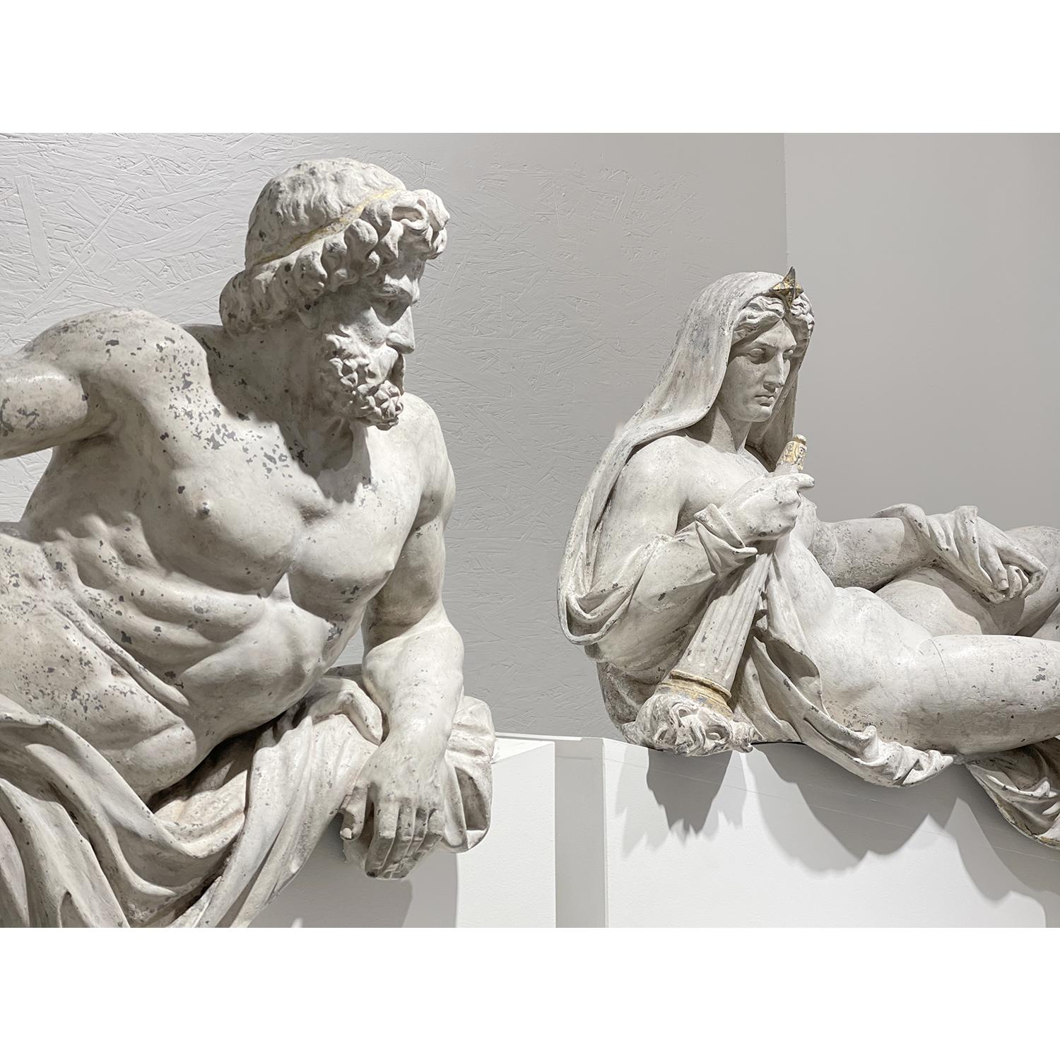 Pareja de esculturas alemanas del siglo XIX en zinc de Philipp Konrad Moritz Geiss Vaciado en venta