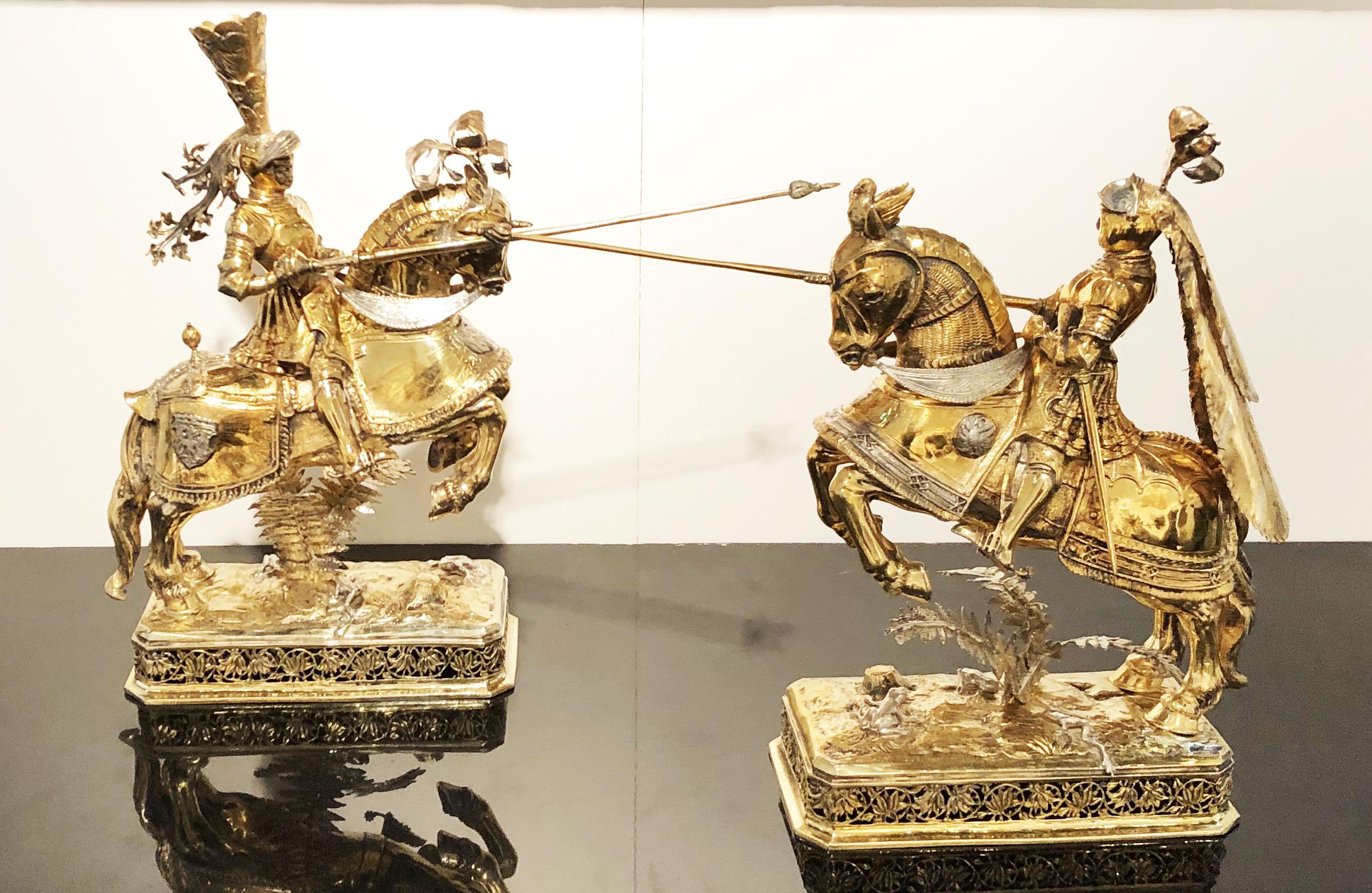 19th Century German Pair of Sculptures of Knights in Vermeil Silver Medieval For Sale 3