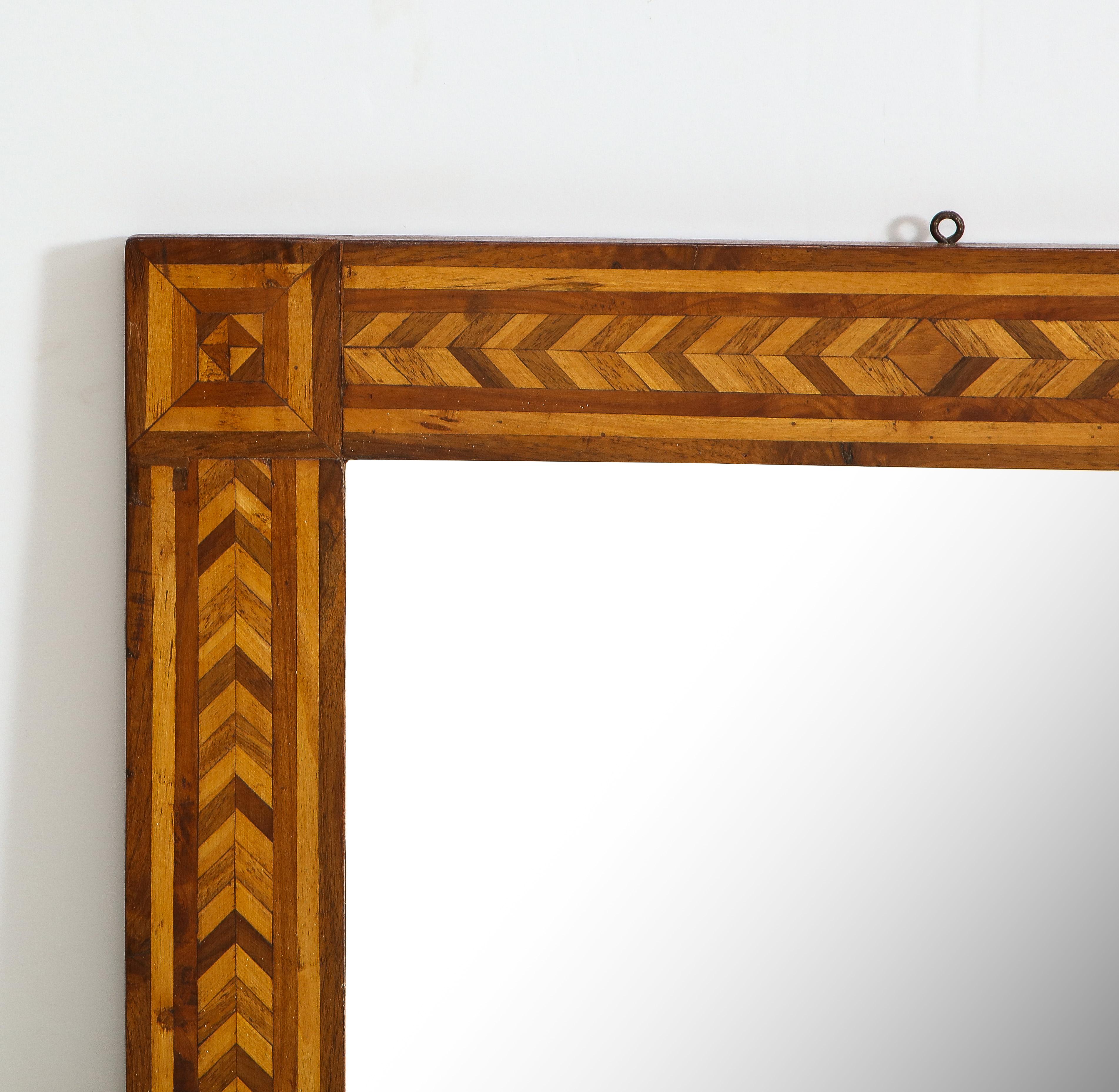 Wood 19th Century German Parquetry Wall Mirror