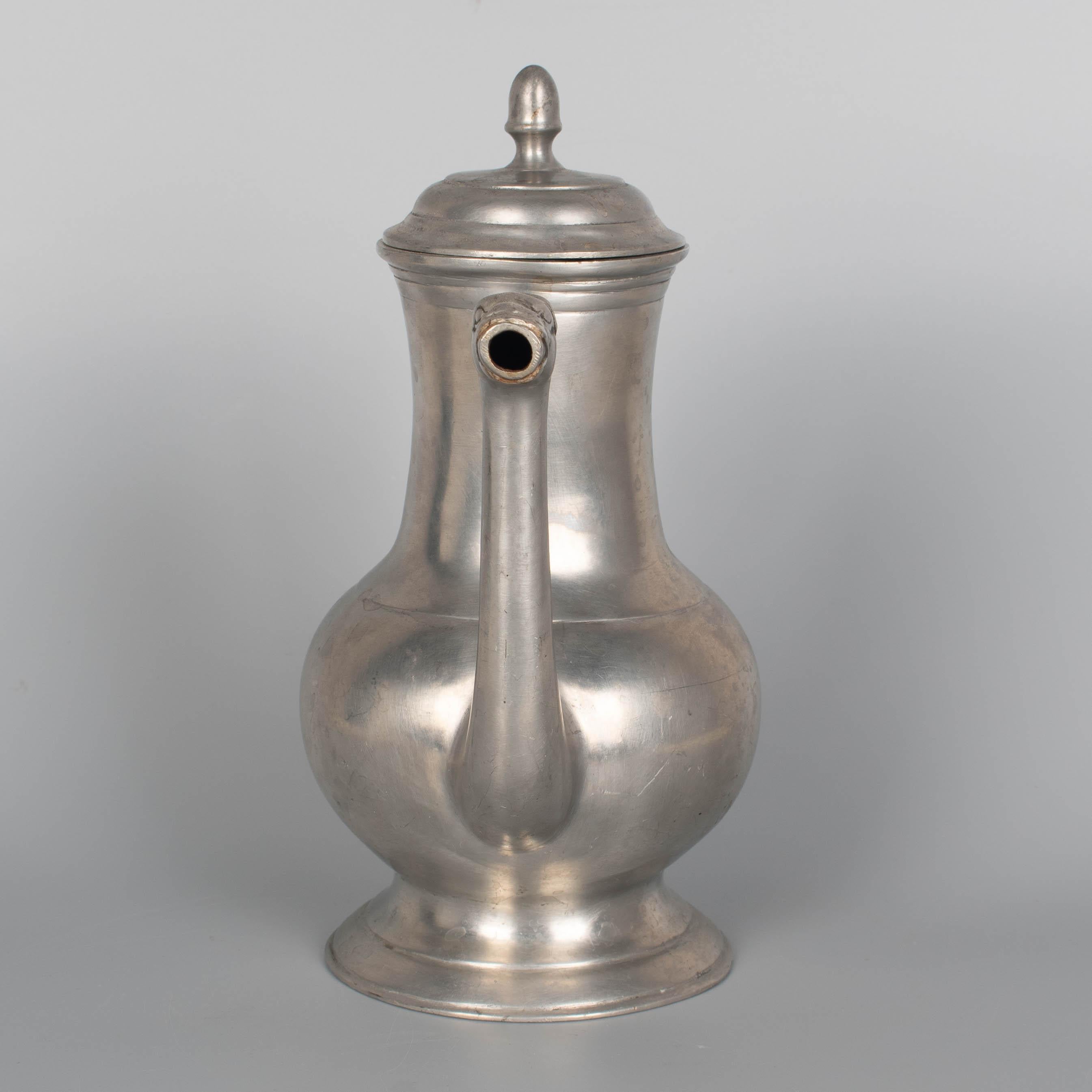 19th Century German Pewter Lidded Coffee Pot For Sale 6