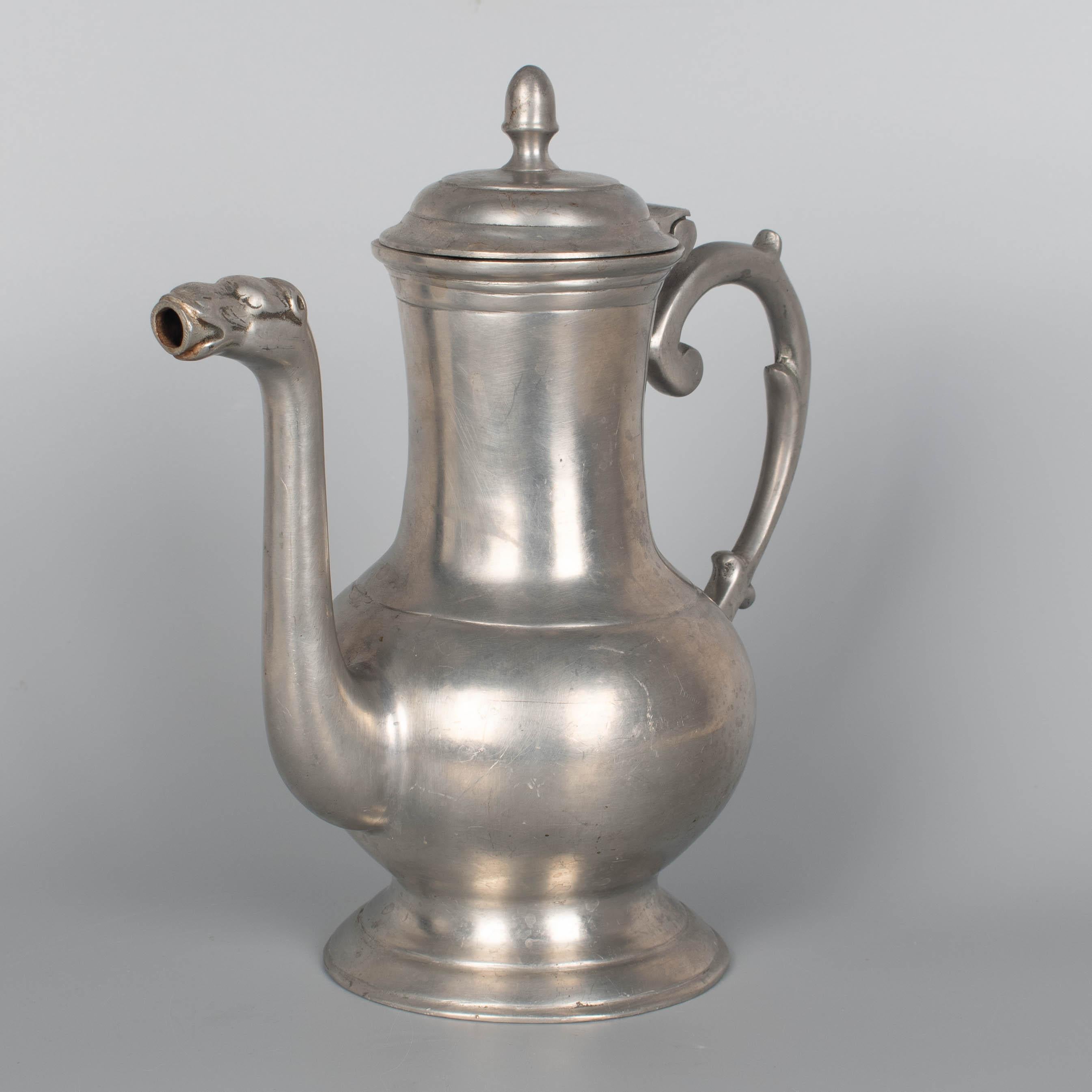 19th Century German Pewter Lidded Coffee Pot For Sale 7