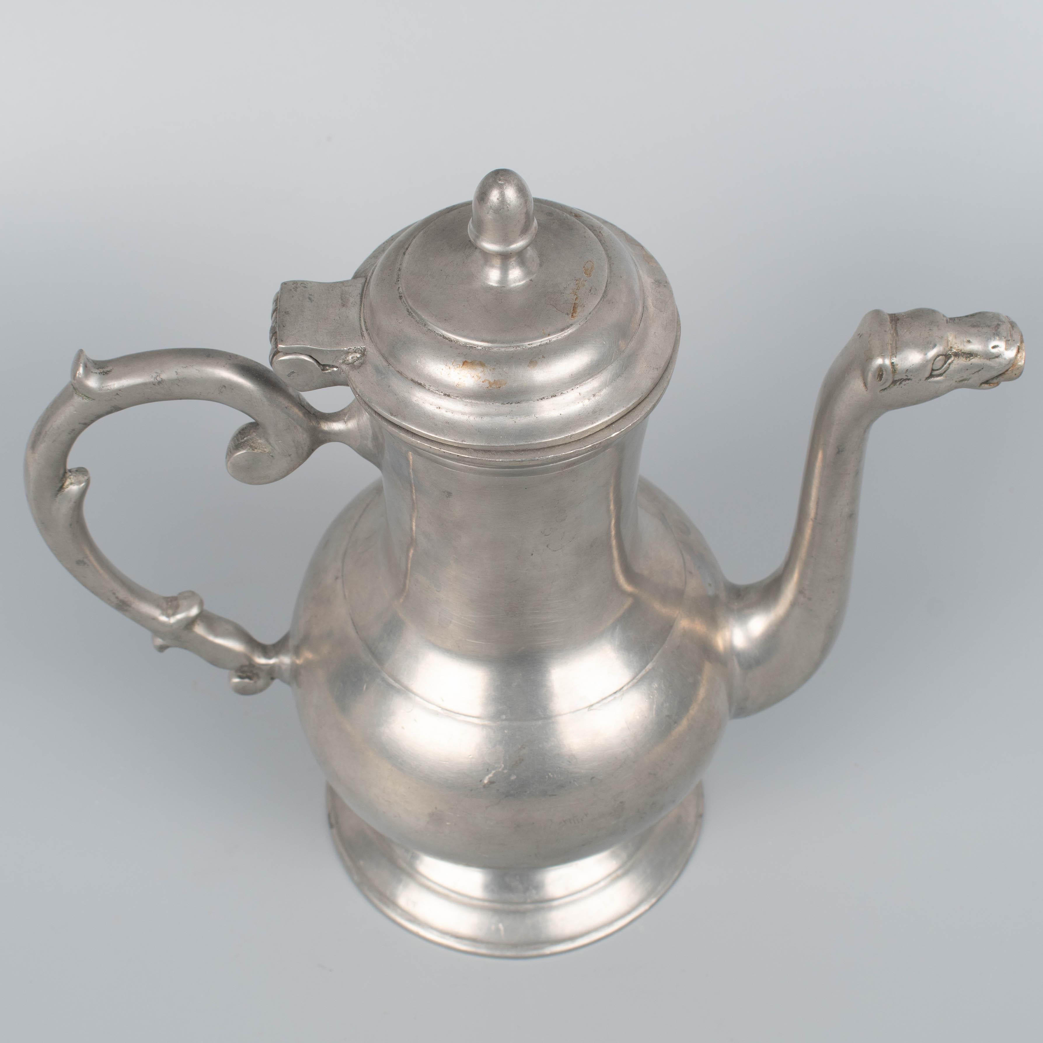 19th Century German Pewter Lidded Coffee Pot For Sale 8
