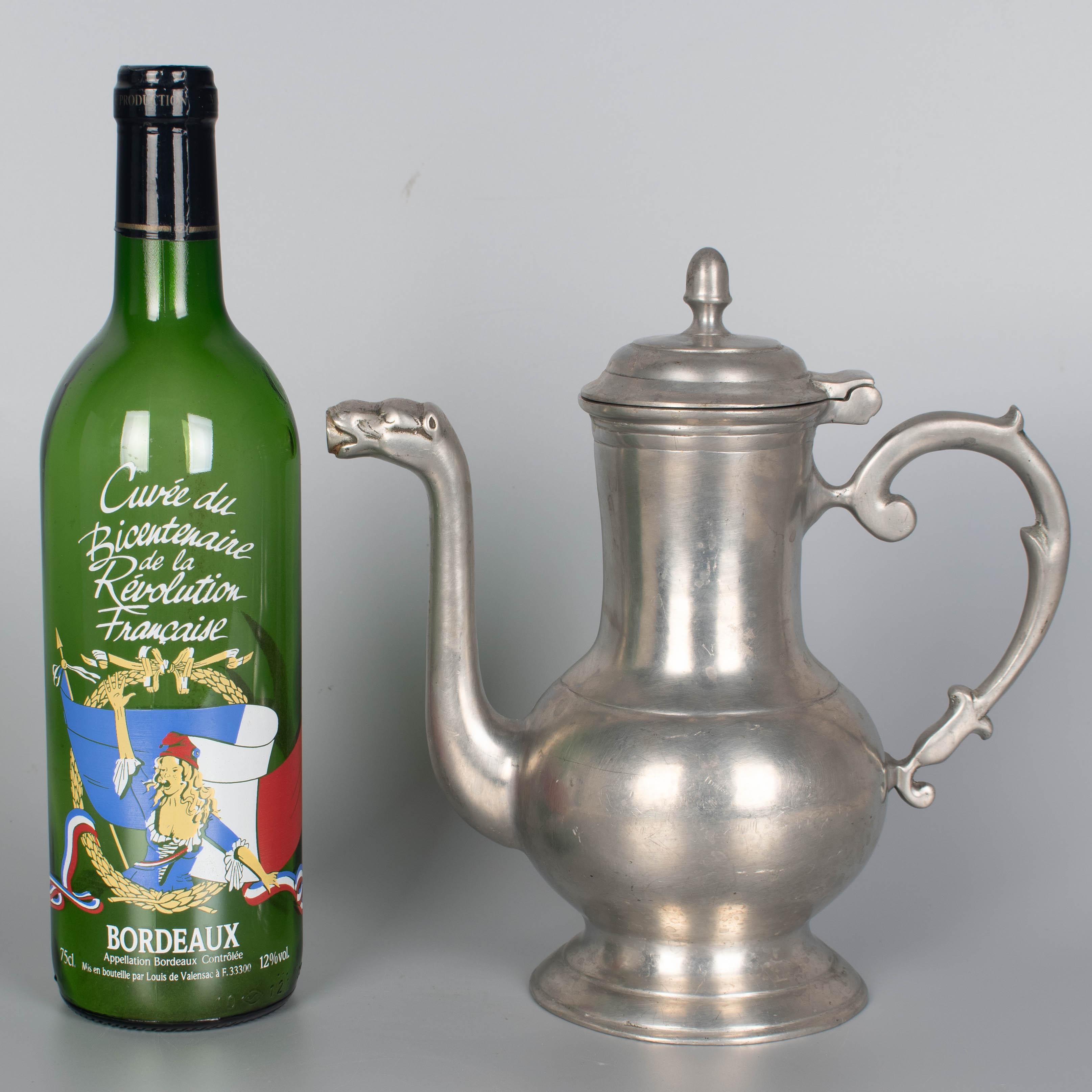 Cast 19th Century German Pewter Lidded Coffee Pot For Sale