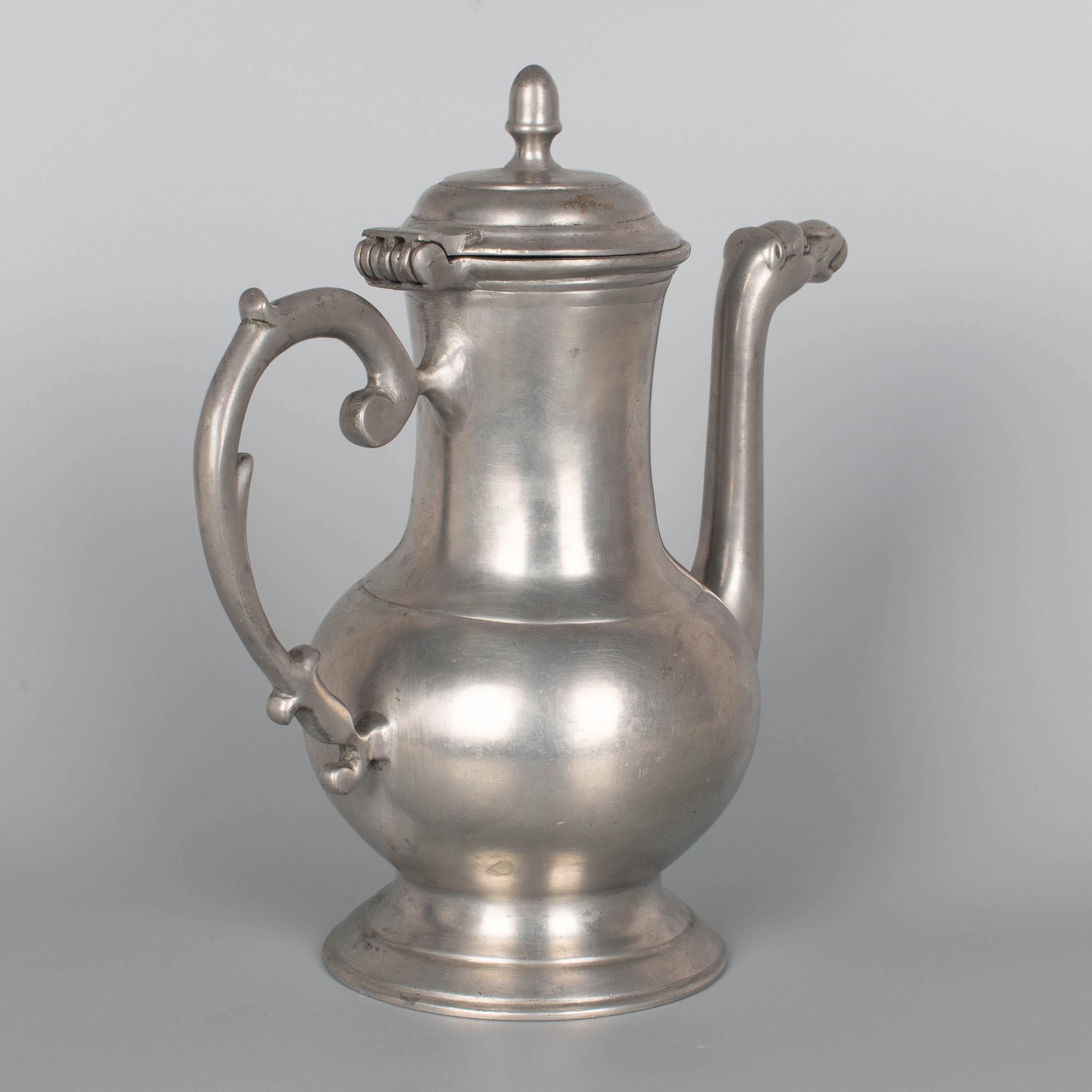 19th Century German Pewter Lidded Coffee Pot For Sale 2