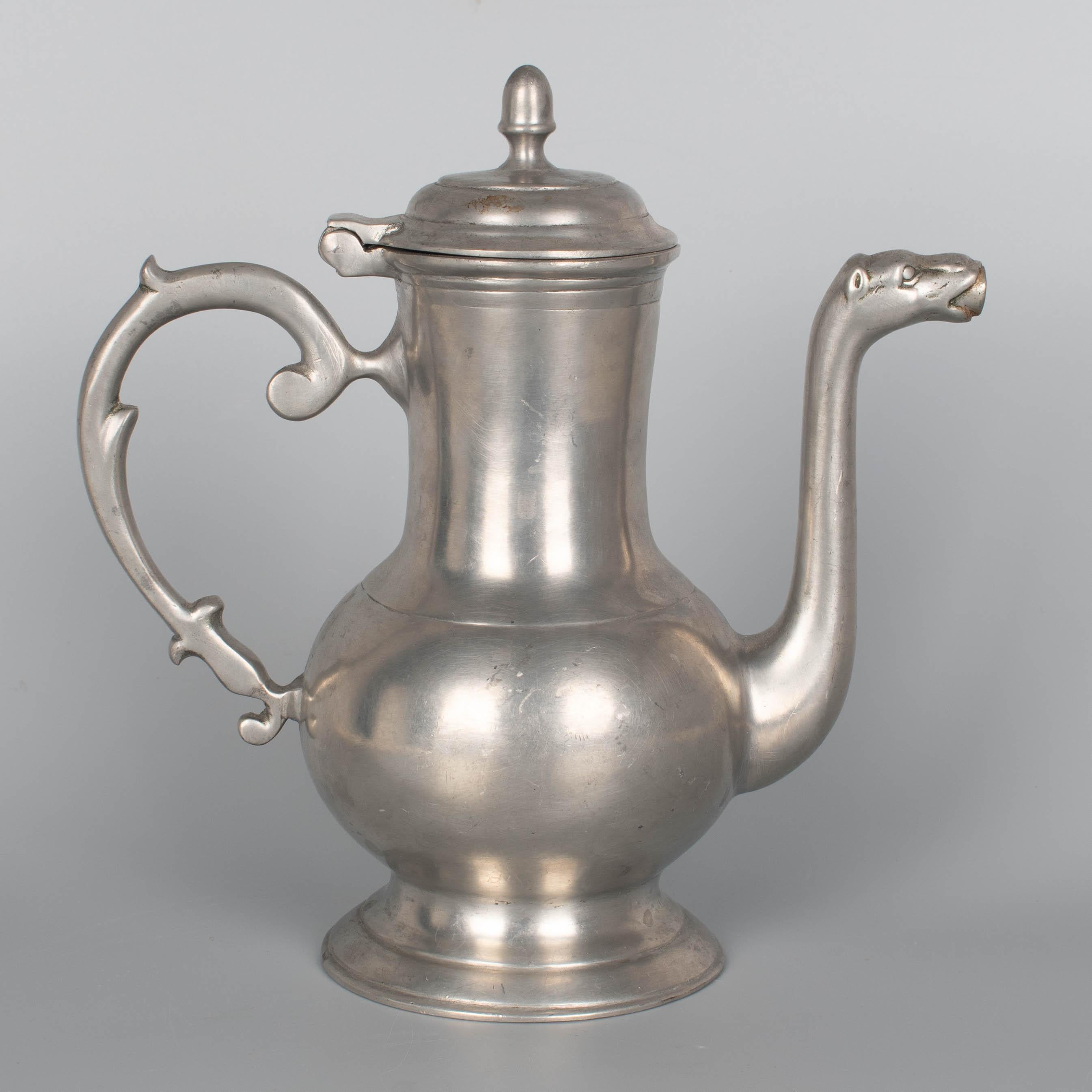 19th Century German Pewter Lidded Coffee Pot For Sale 3