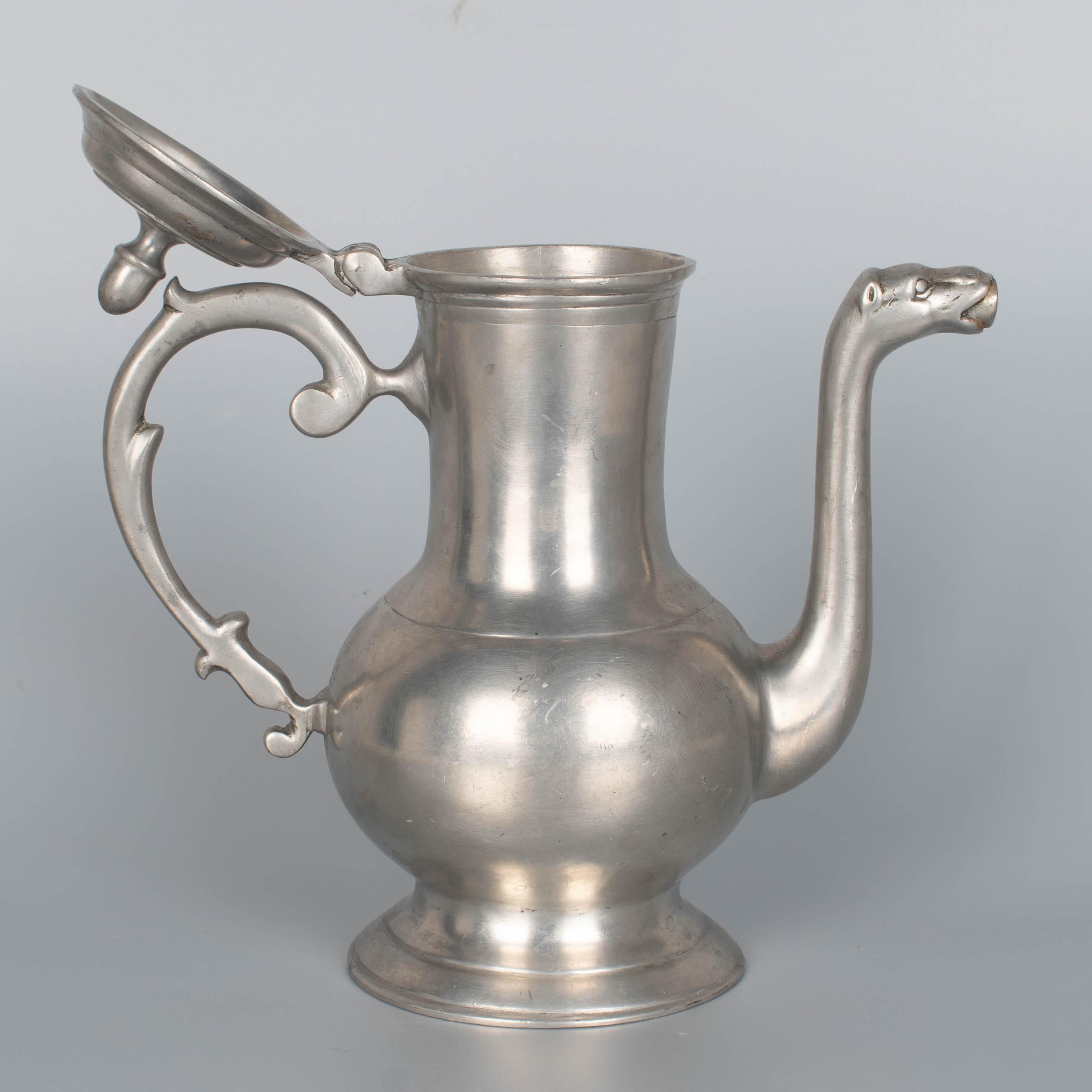 19th Century German Pewter Lidded Coffee Pot For Sale 4