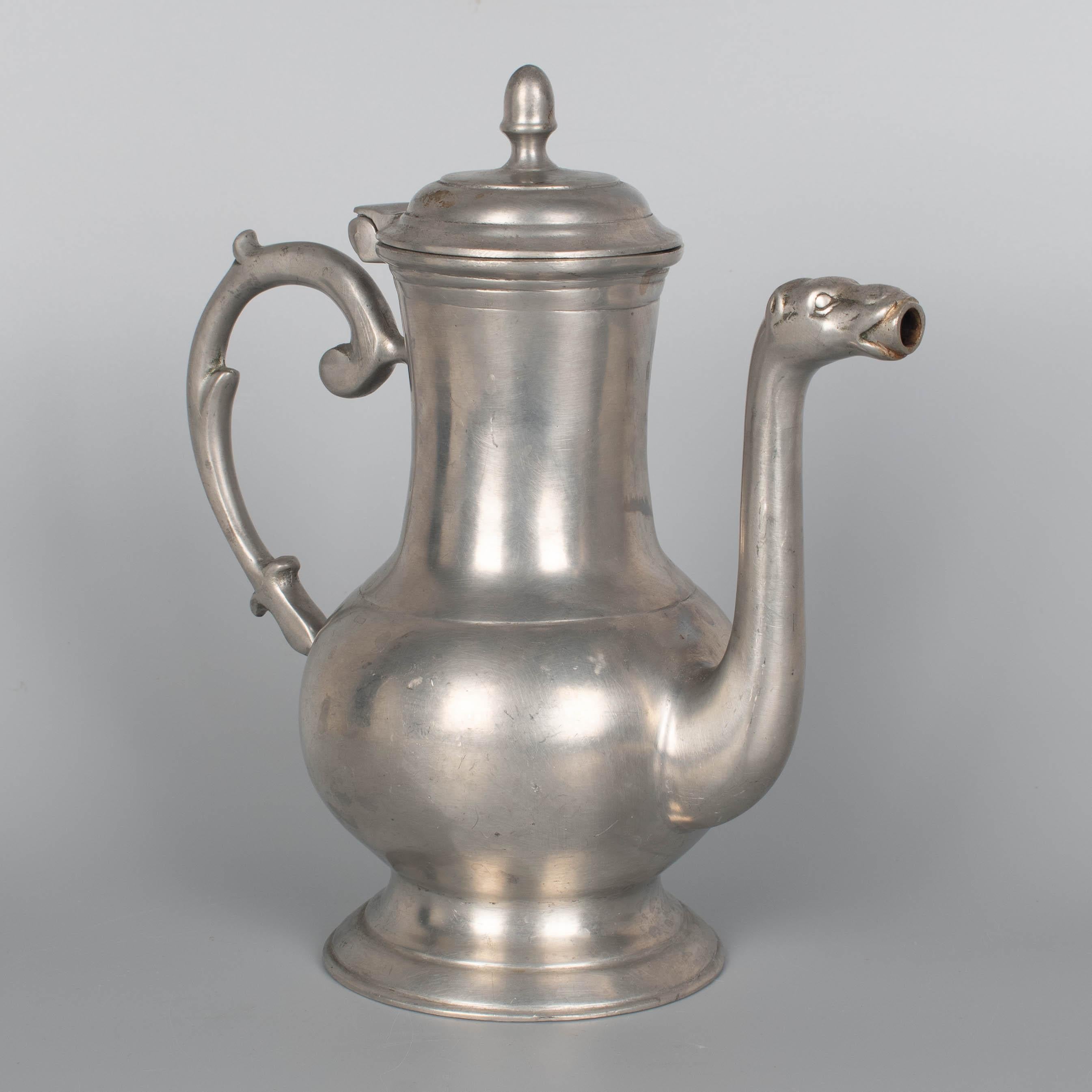 19th Century German Pewter Lidded Coffee Pot For Sale 5