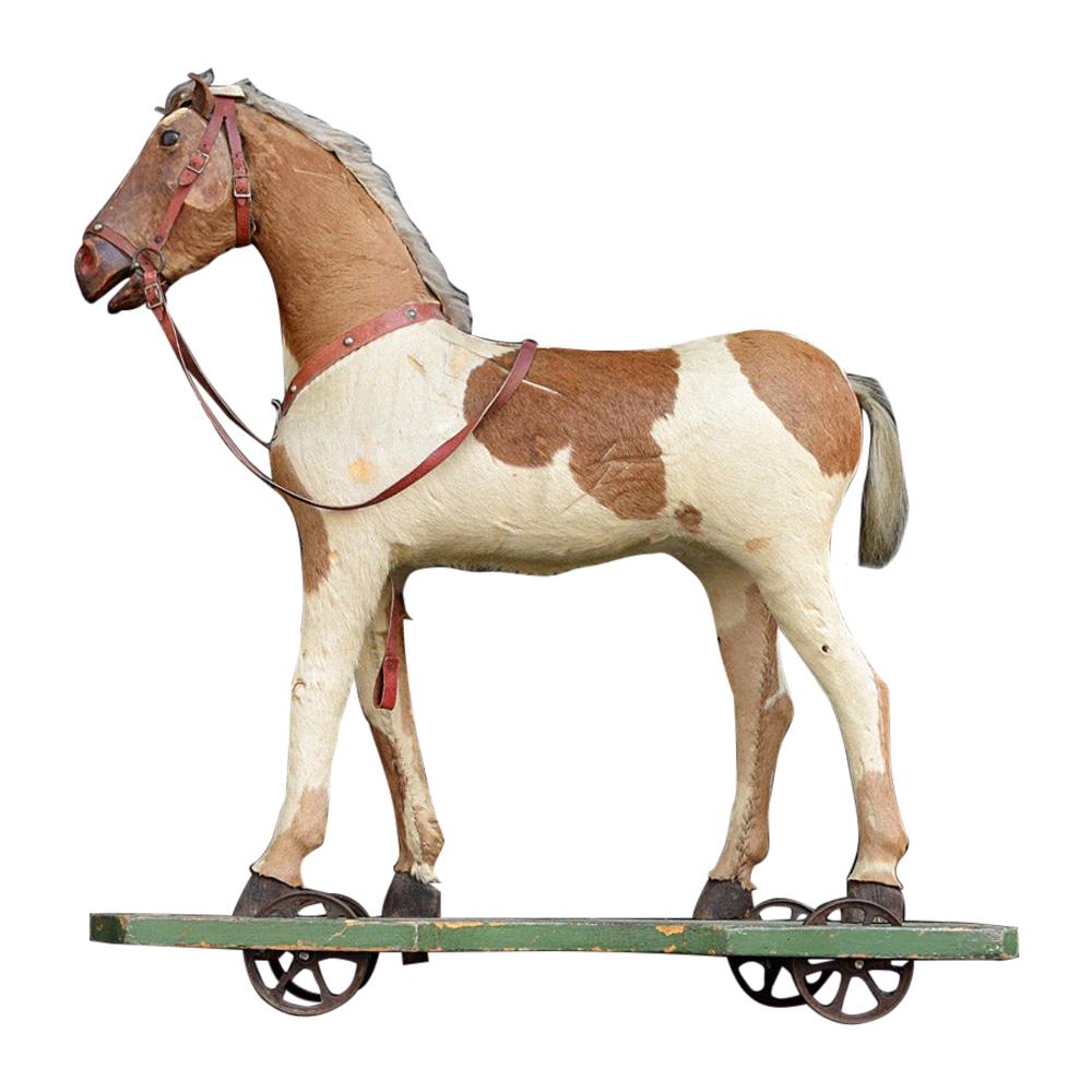 19th Century German Pony Skin Pull Along Horse Toy
