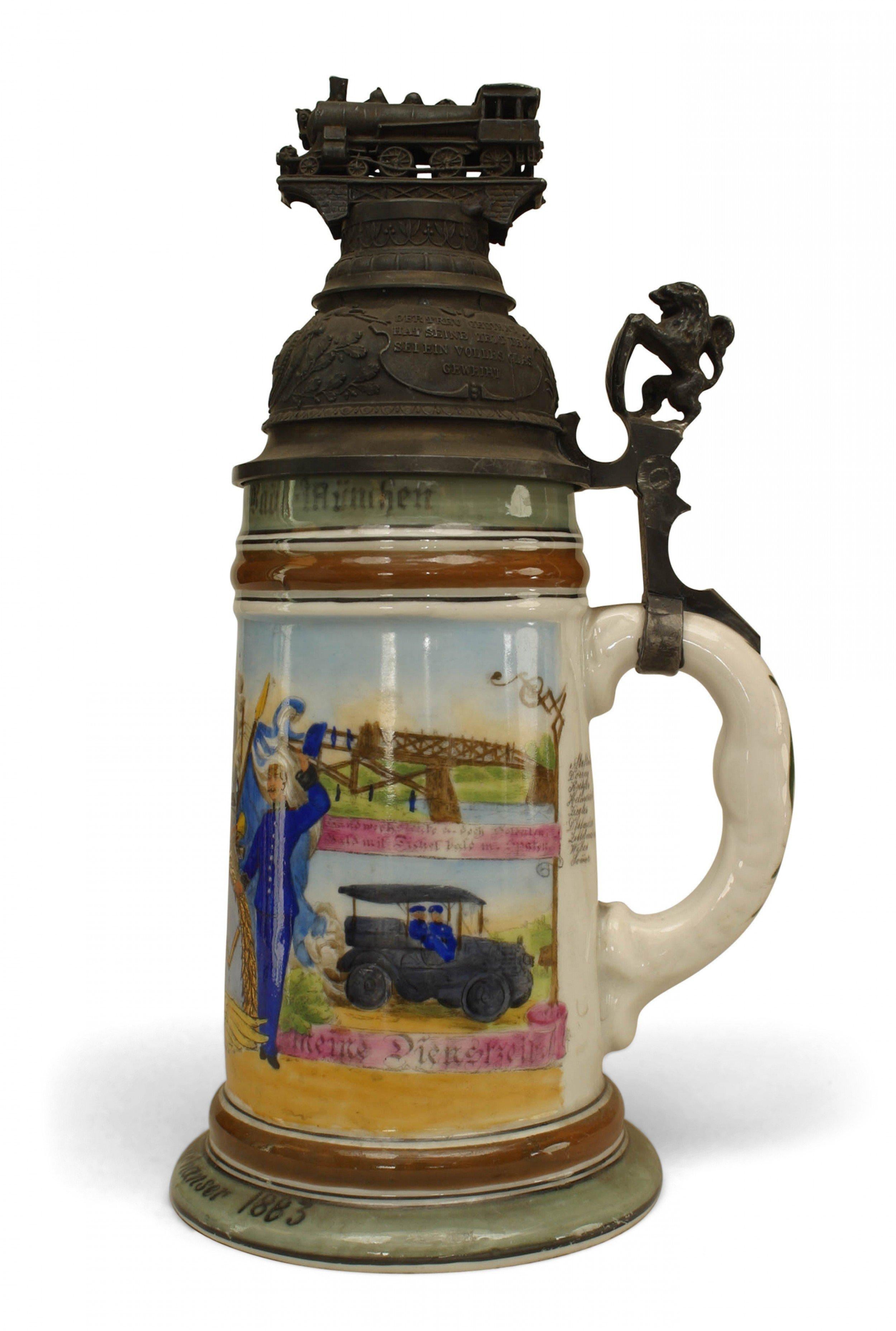 Other  German Porcelain and Pewter Beer Stein For Sale