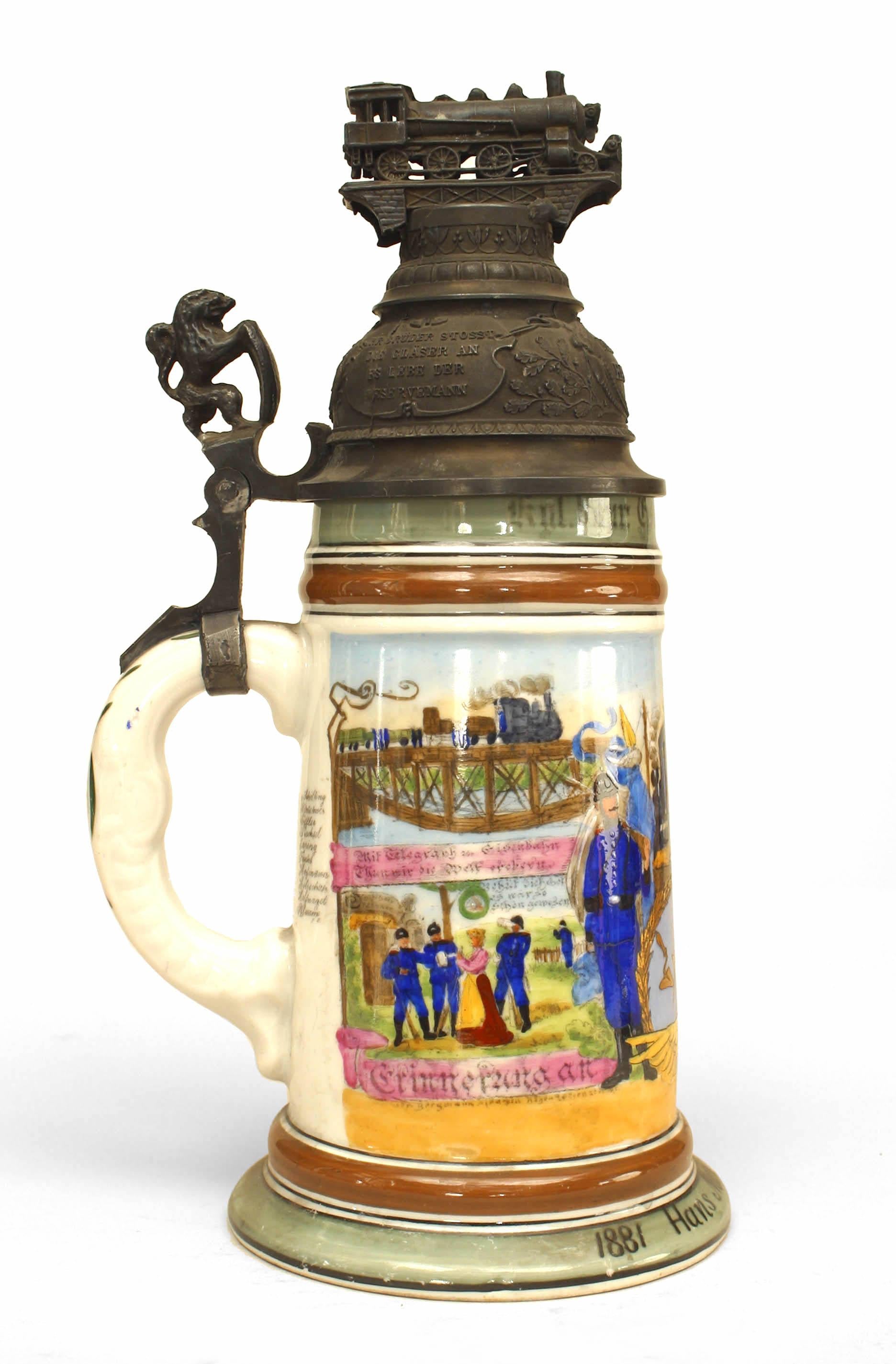19th Century German Porcelain and Pewter Beer Stein In Good Condition For Sale In New York, NY