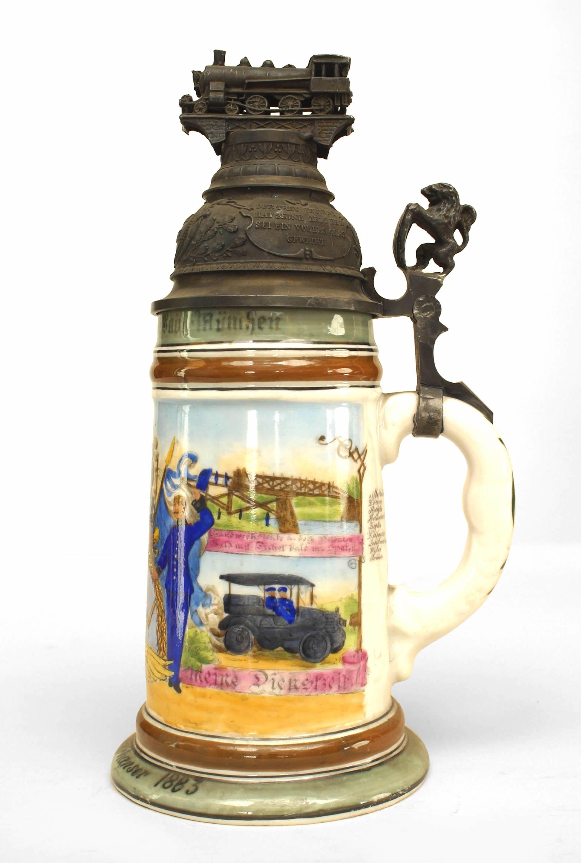 19th Century German Porcelain and Pewter Beer Stein For Sale 2