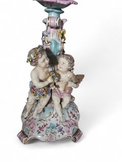 19th Century German Porcelain Clock Garniture Set with Candelabra