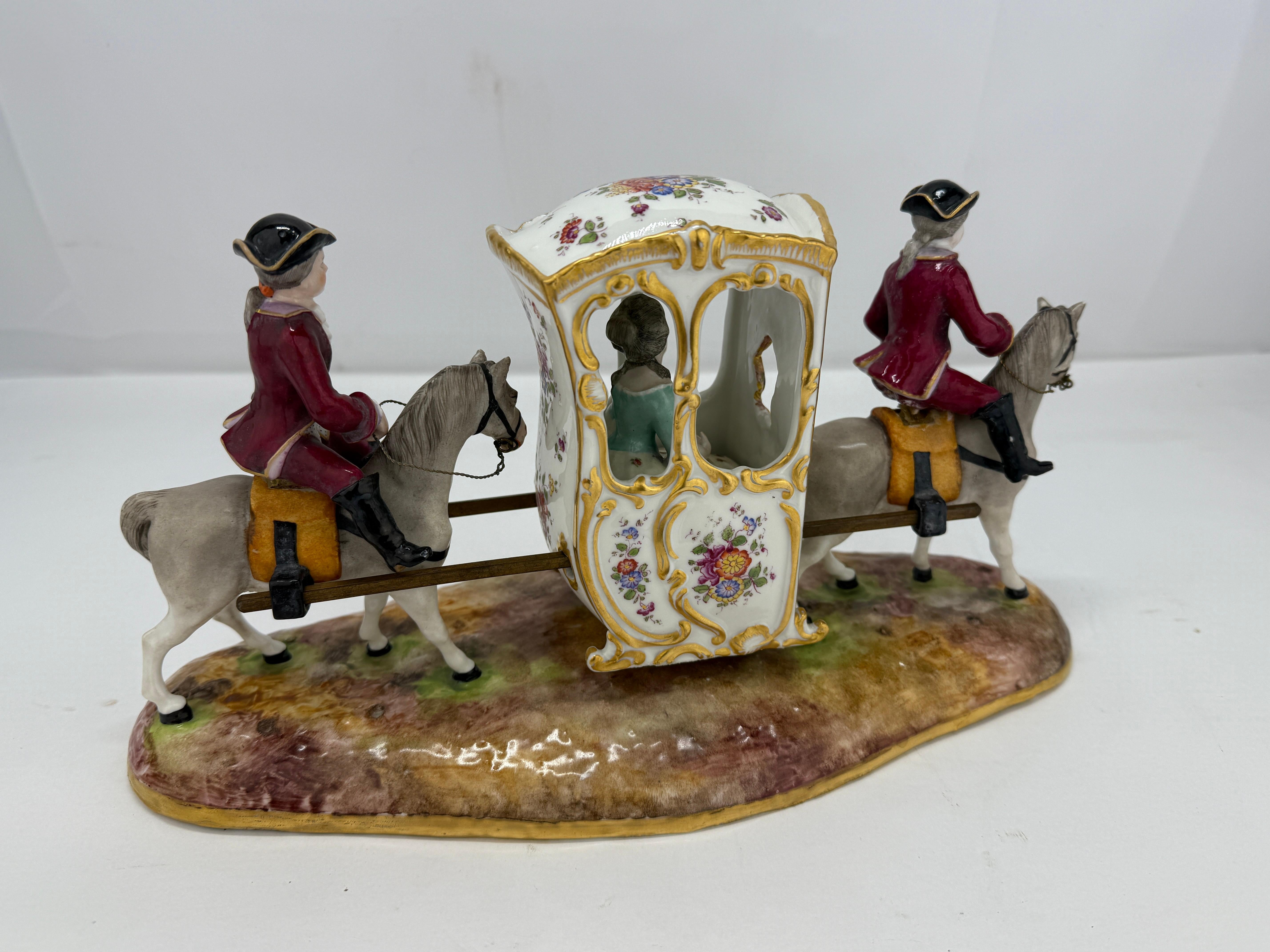19th Century, German Porcelain Horse Drawn Sedan Chair & Riders by Samson & Cie For Sale 3