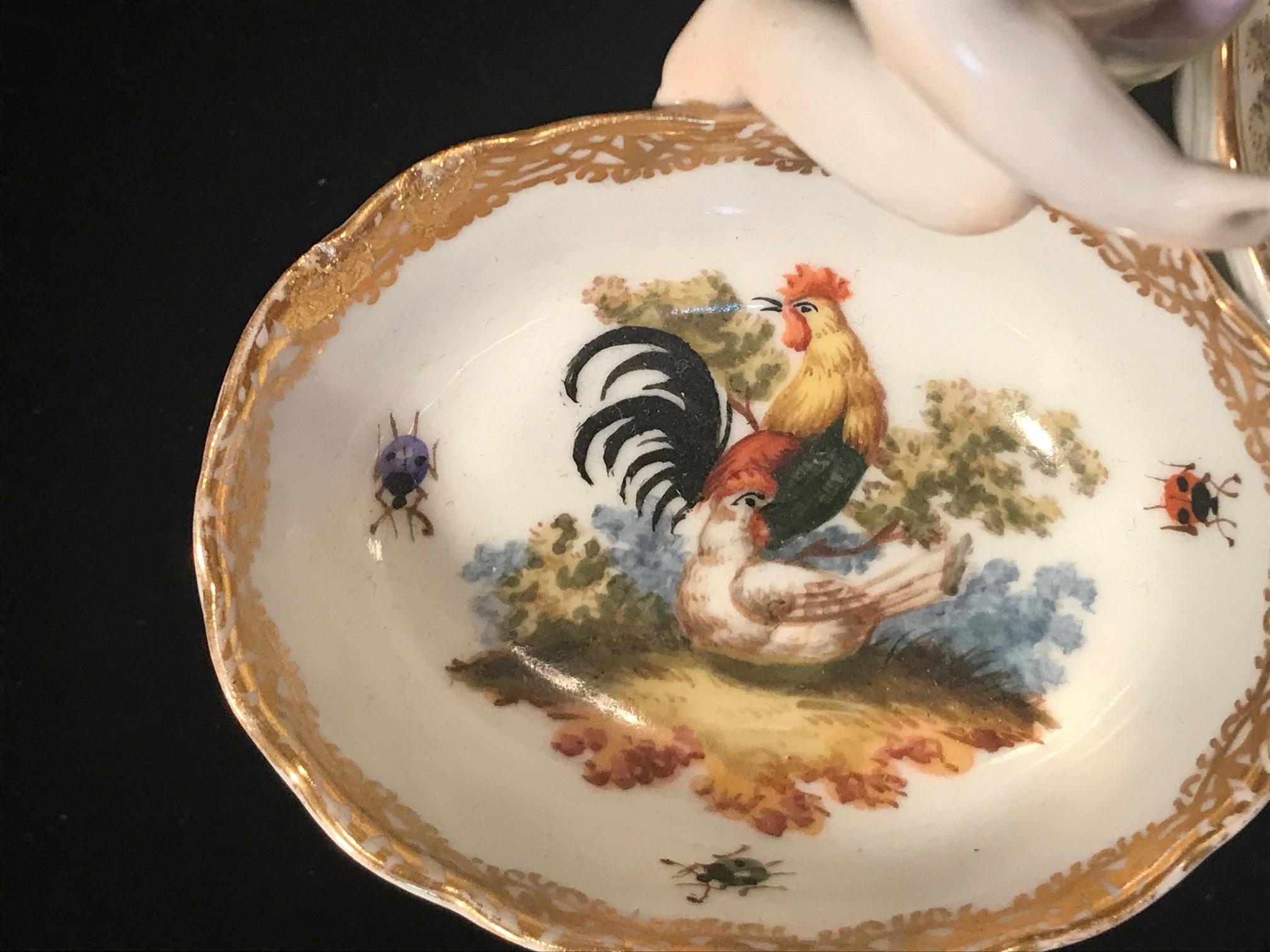 19th Century German Porcelain Kpm Berlin Hand Painted Double Salt In Good Condition For Sale In Vero Beach, FL