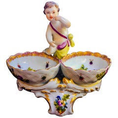 19th Century German Porcelain Kpm Berlin Hand Painted Double Salt