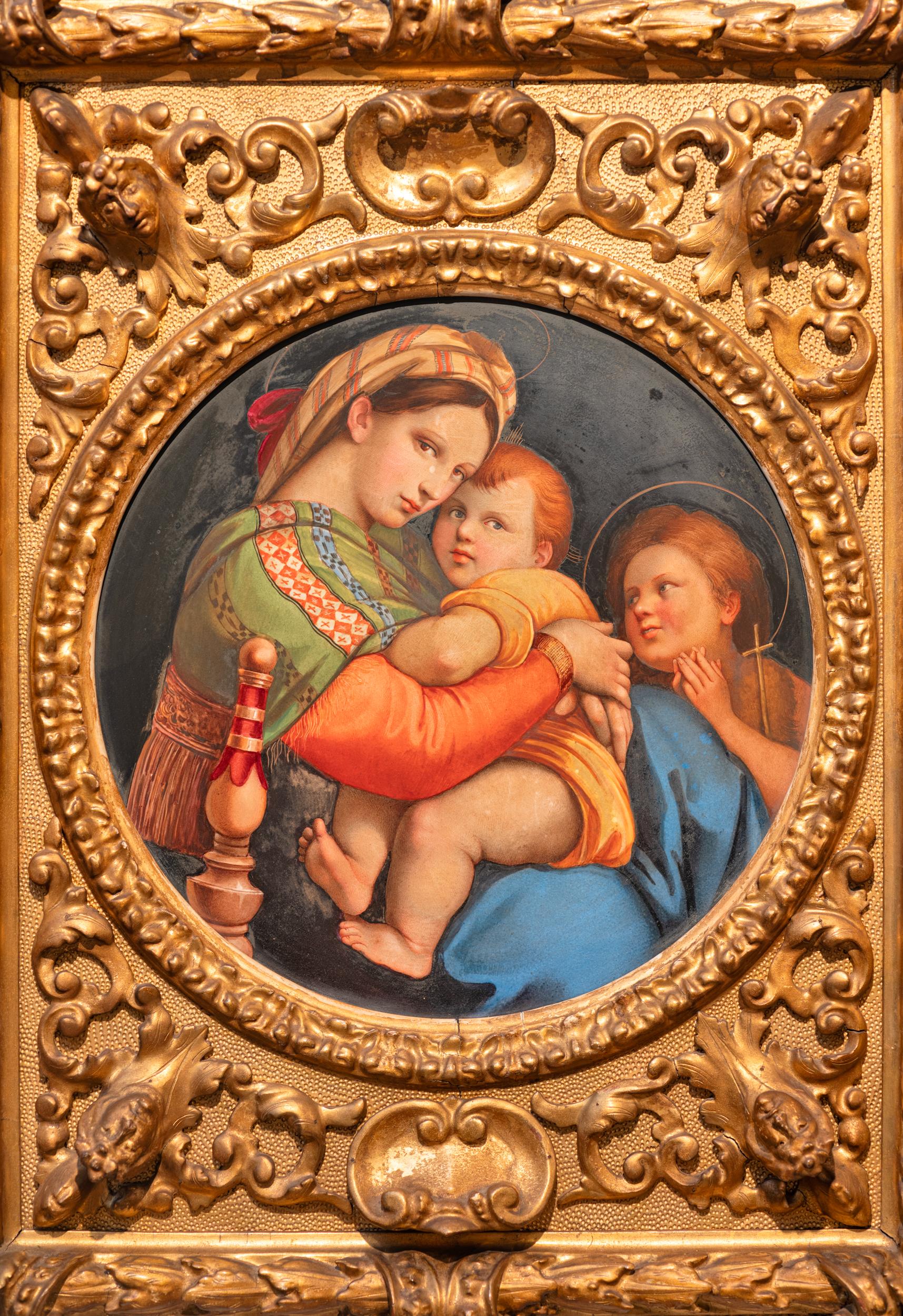 Placa Pintada de Porcelana Alemana del Siglo XIX De la Madonna Della Seggiola Renacimiento en venta
