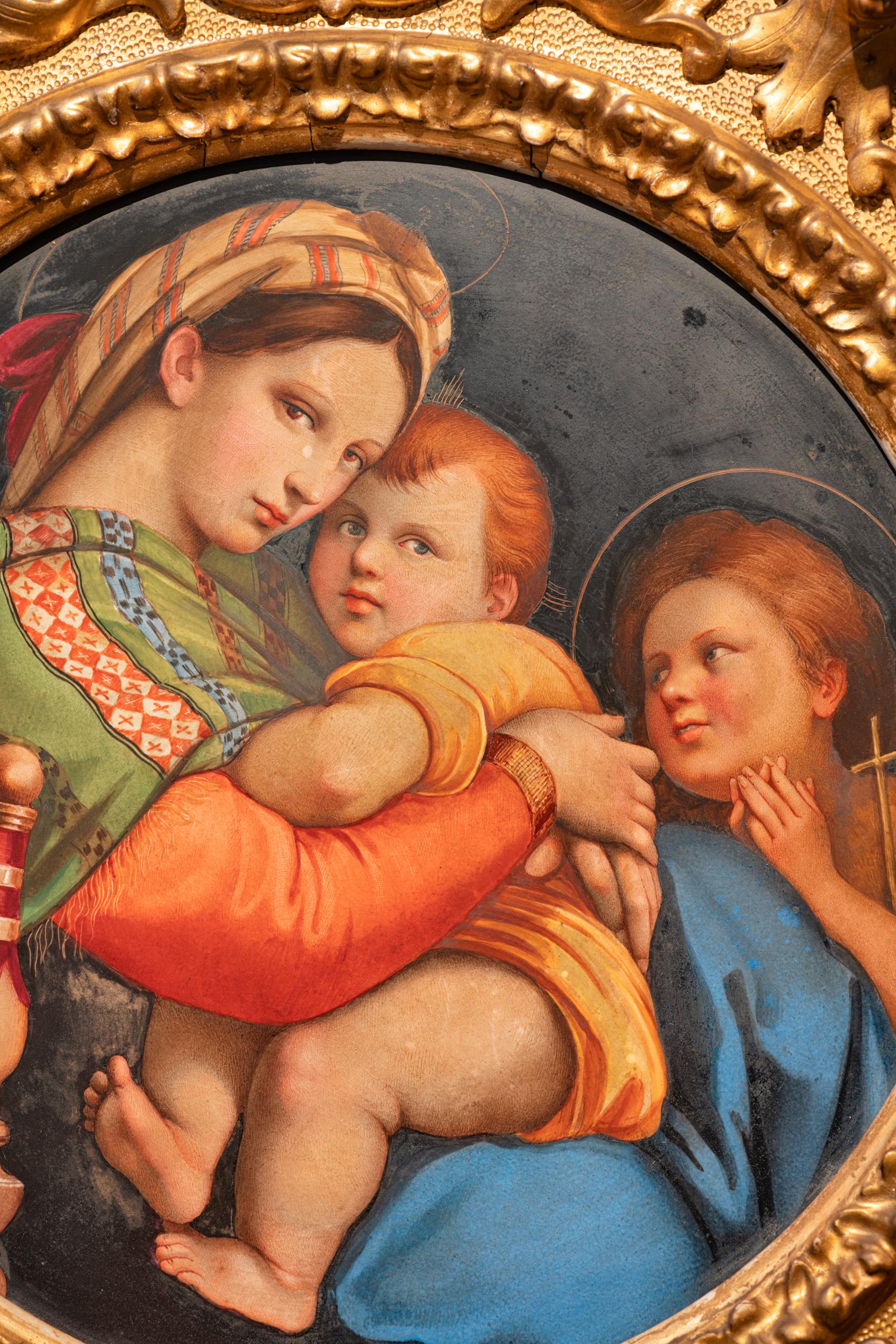 Placa Pintada de Porcelana Alemana del Siglo XIX De la Madonna Della Seggiola Alemán en venta