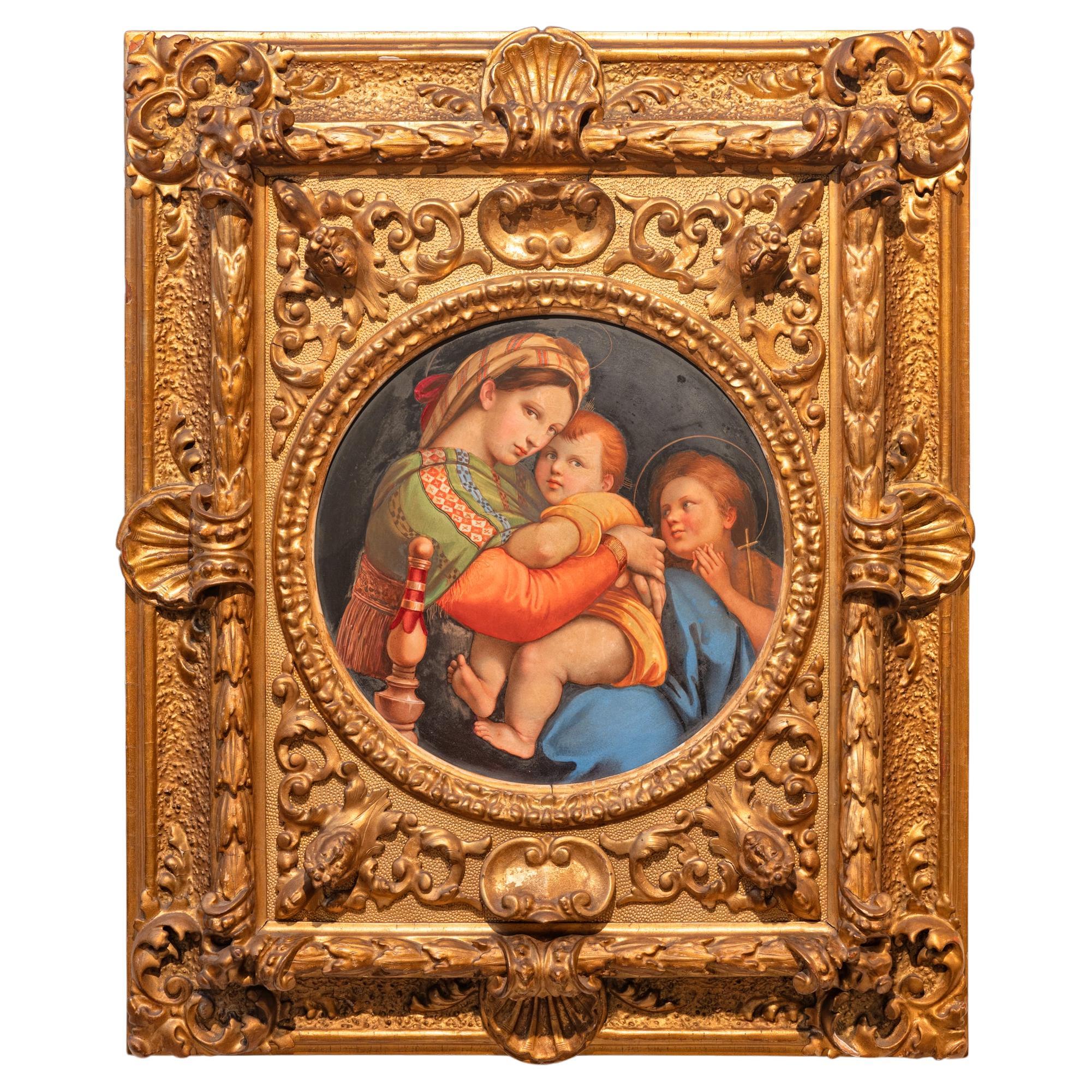 Placa Pintada de Porcelana Alemana del Siglo XIX De la Madonna Della Seggiola en venta