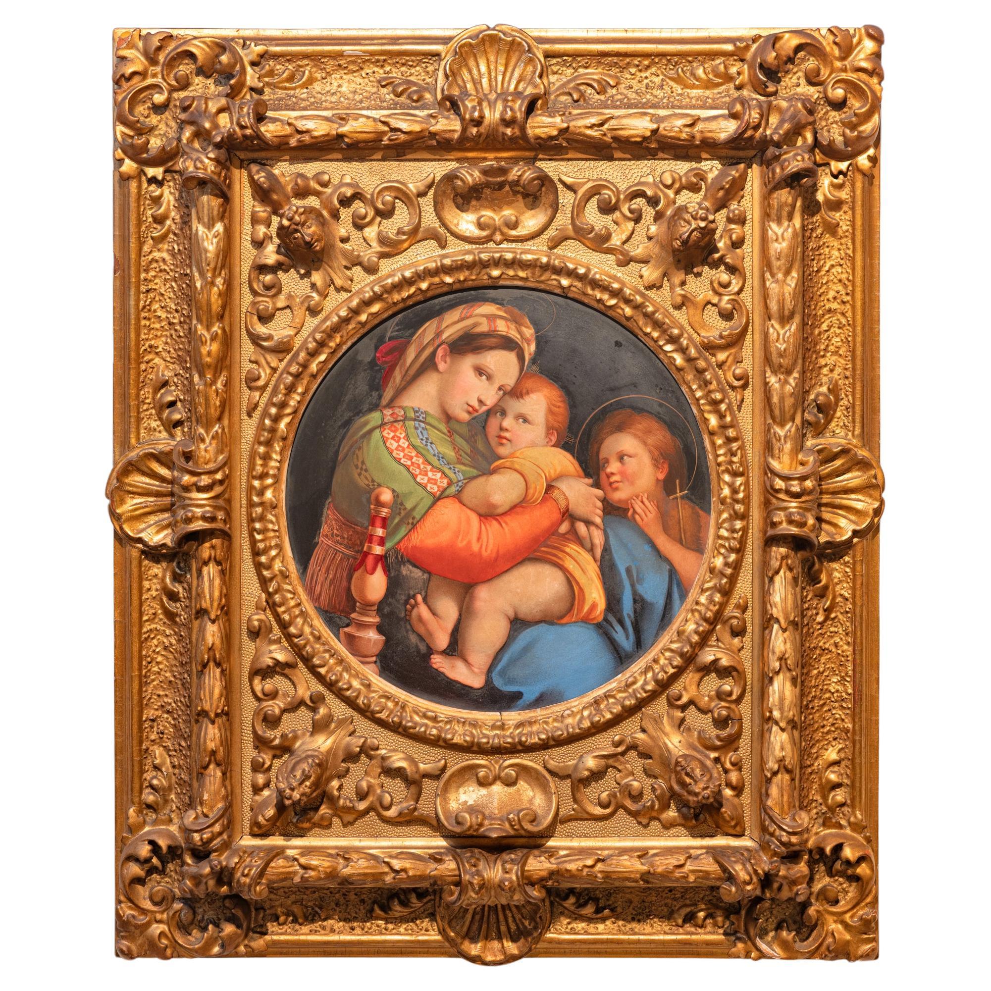 19th Century German Porcelain Painted Plaque Of Madonna Della Seggiola 