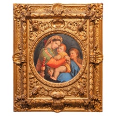 Plaque de Madonna Della Seggiola peinte en porcelaine allemande du 19ème siècle