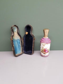 19th Century German Porcelain Perfume Bottle with Gold Cap, Marked Dresden