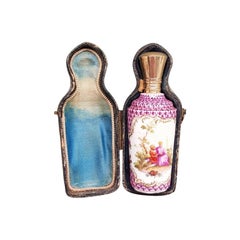 19th Century German Porcelain Perfume Bottle with Gold Cap, Marked Dresden