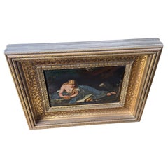 Targa in porcellana tedesca del XIX secolo in cornice dorata originale KPM