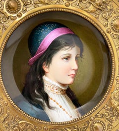 19th Century German Porcelain Plate in Bronze of a Young Female