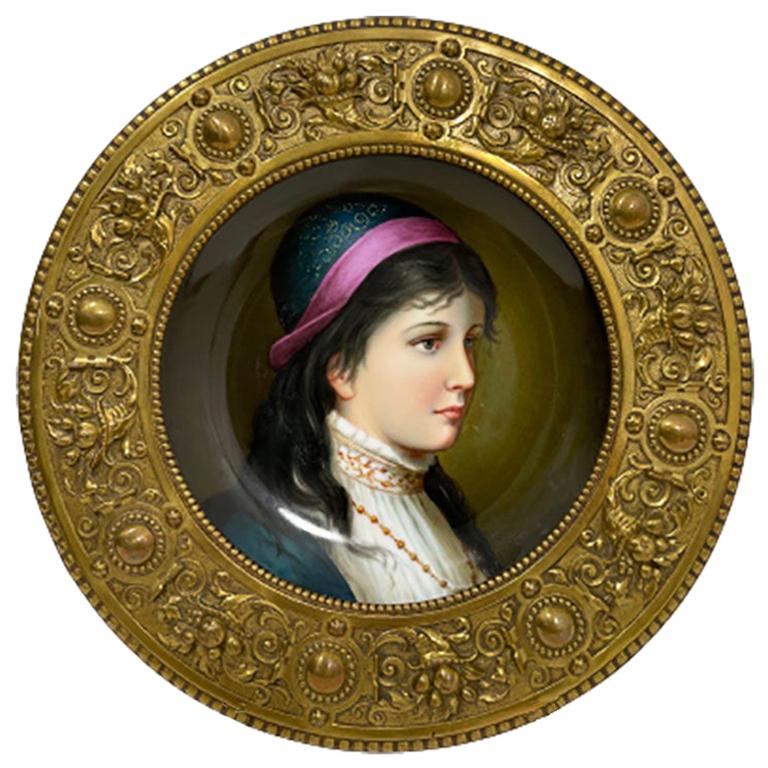 19th Century German Porcelain Plate in Bronze of a Young Female