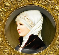 19th Century German Porcelain Plate in Bronze of a Young Woman