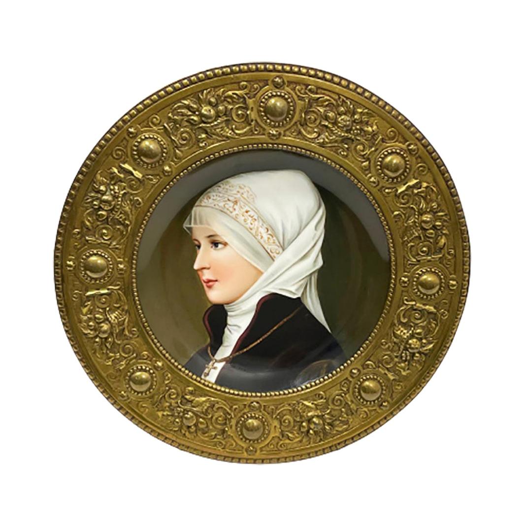 19th Century German Porcelain Plate in Bronze of a Young Woman