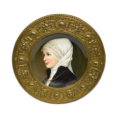 19th Century German Porcelain Plate in Bronze of a Young Woman