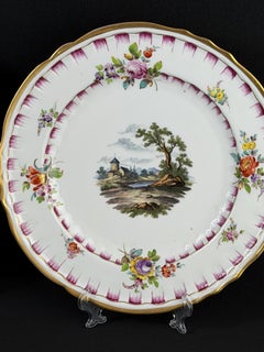 19th Century German Porcelain Plates Pair, O.F.L Mark, Hand Painted Landscapes
