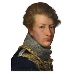 Portrait à l'huile sur toile d'un officier de hussards prussiens du XIXe siècle