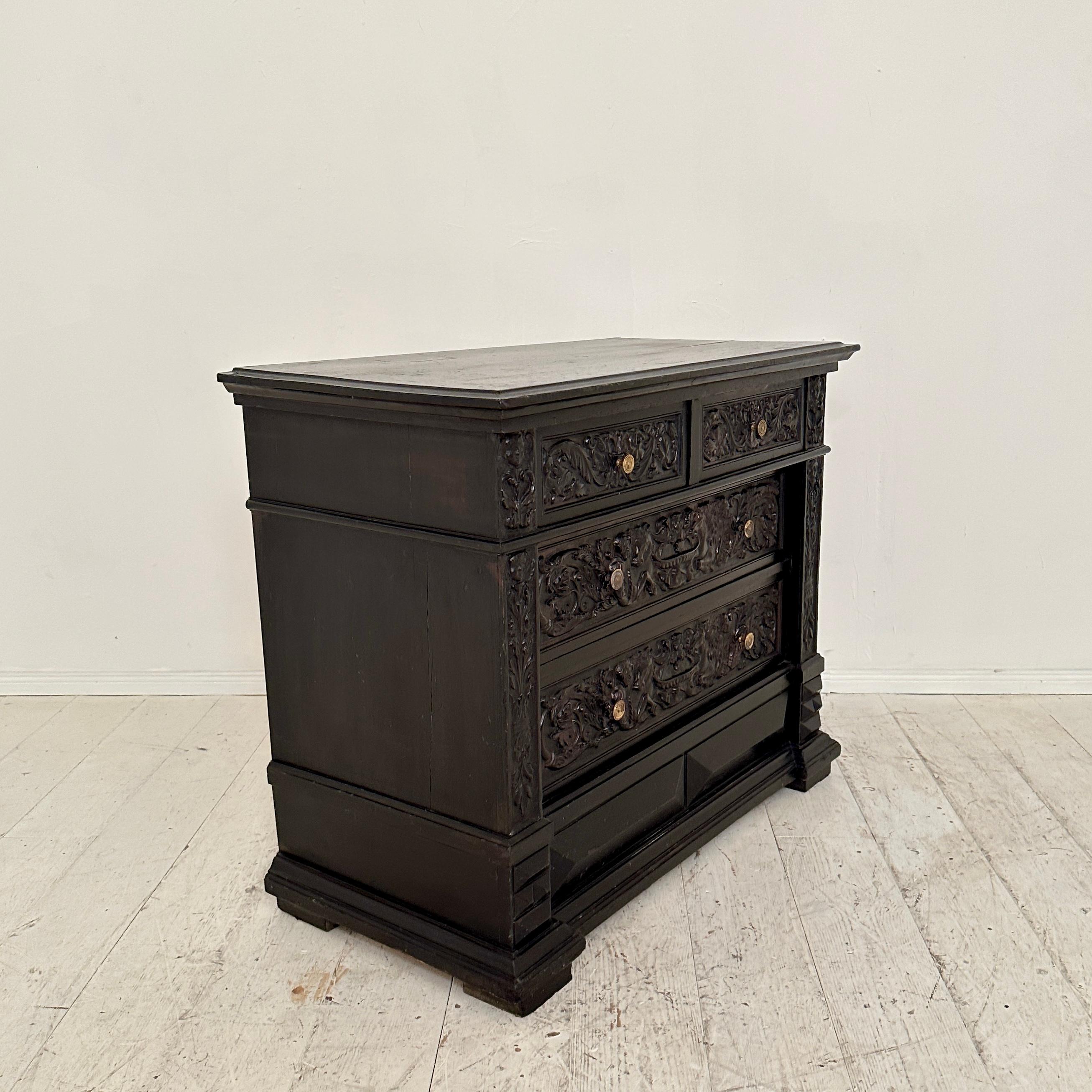 19th Century German Renaissance-Style Chest of Drawers in Black, around 1880 For Sale 5
