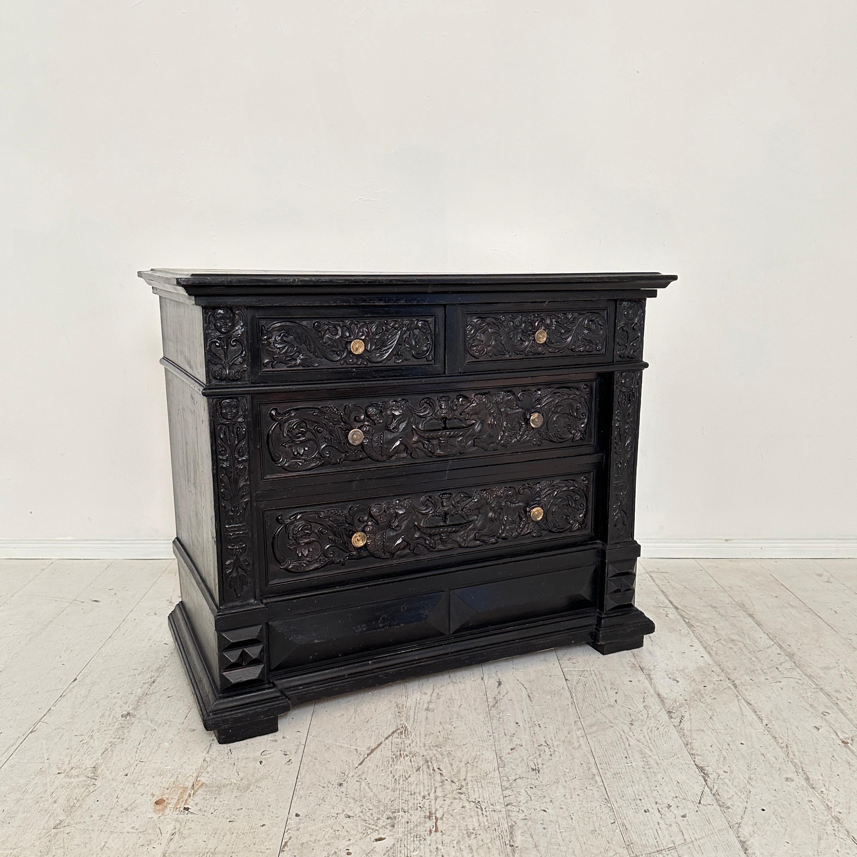 Late 19th Century 19th Century German Renaissance-Style Chest of Drawers in Black, around 1880 For Sale