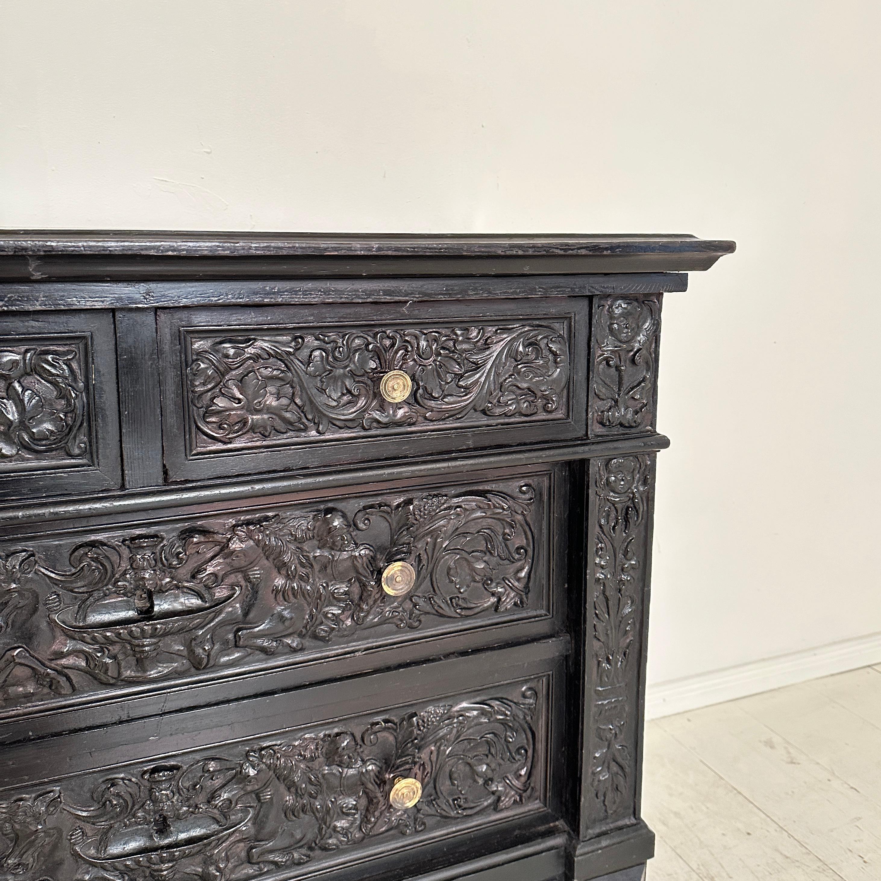 Plaster 19th Century German Renaissance-Style Chest of Drawers in Black, around 1880 For Sale