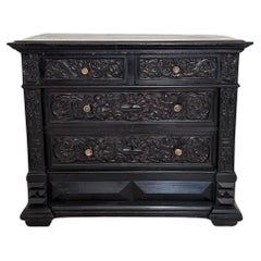 19th Century German Renaissance-Style Chest of Drawers in Black, around 1880