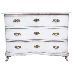 19th Century German Rococo Serpentine Bow Fronted White Painted Commode