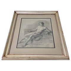 19th Century German School "Male Nude Study" Charcoal and Pencil, circa 1830s