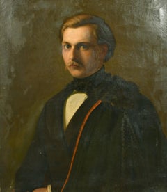 19th Century German School, a portrait of a gentleman in a bow tie and robe