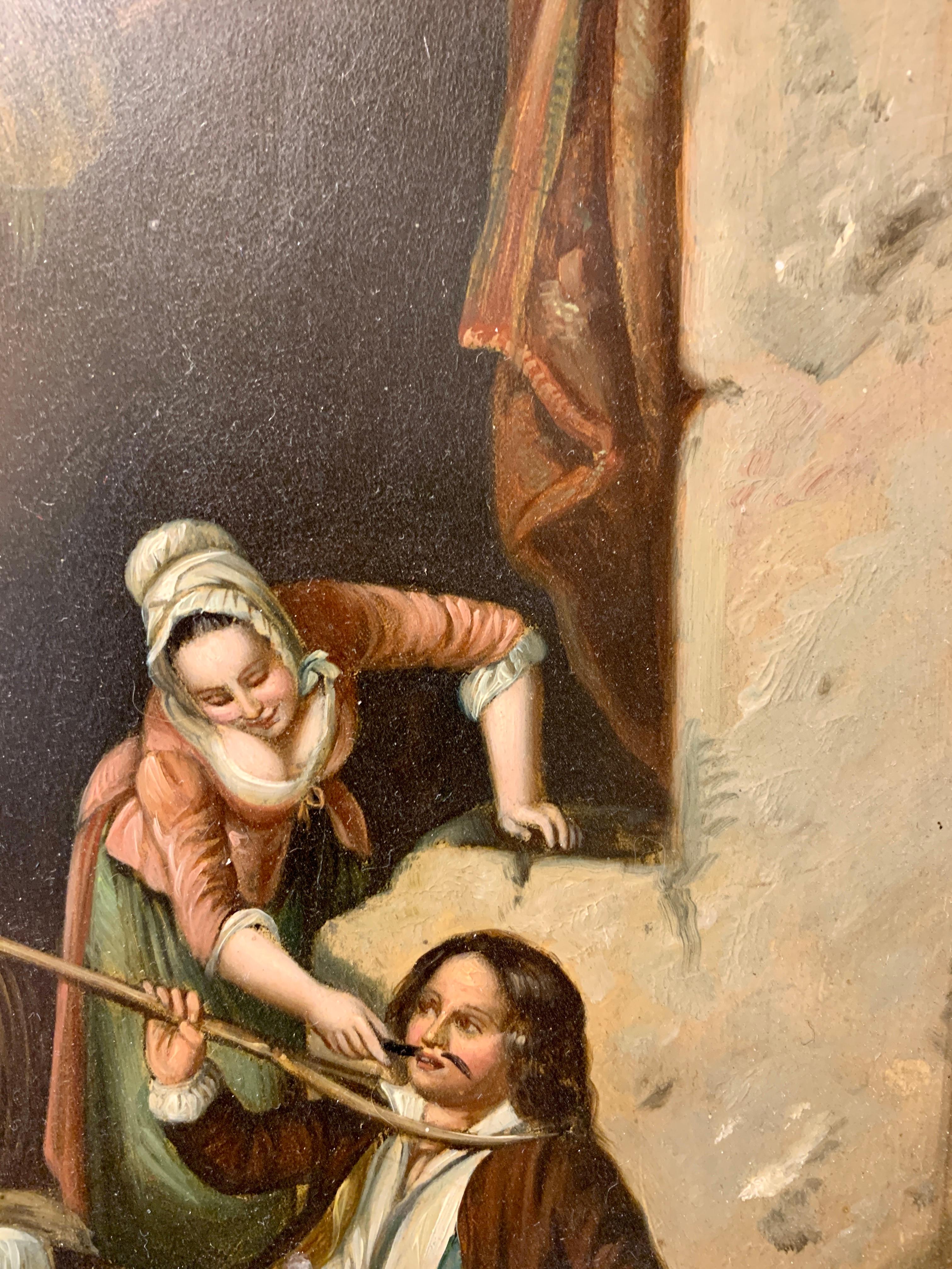Óleo alemán, Figuras en un interior/granero jugando, Siglo XIX, Antiguo - Painting Victoriano de Unknown