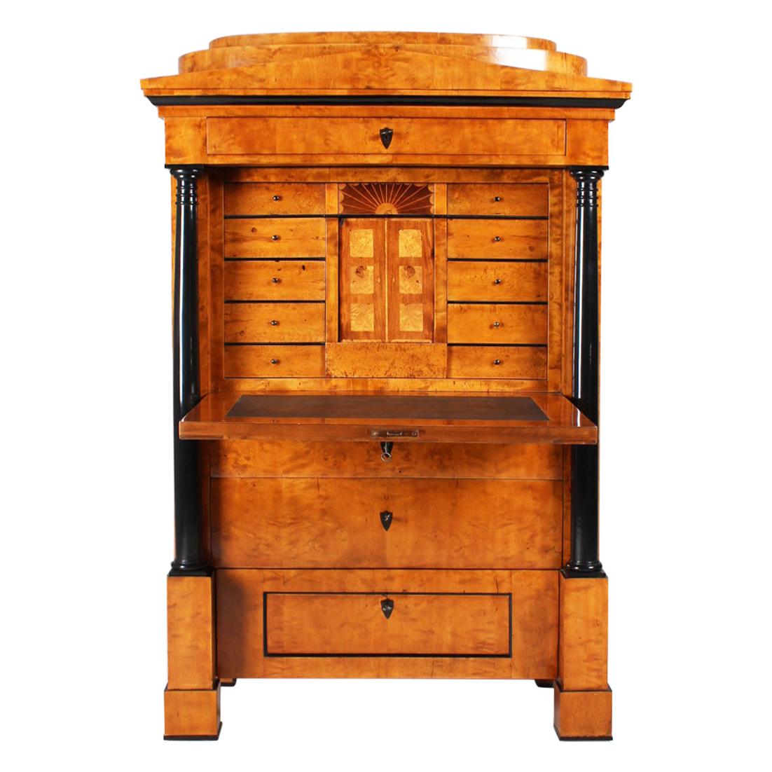 19th Century German Secretaire, Birch, Birch Burl, Biedermeier, circa 1820-1830