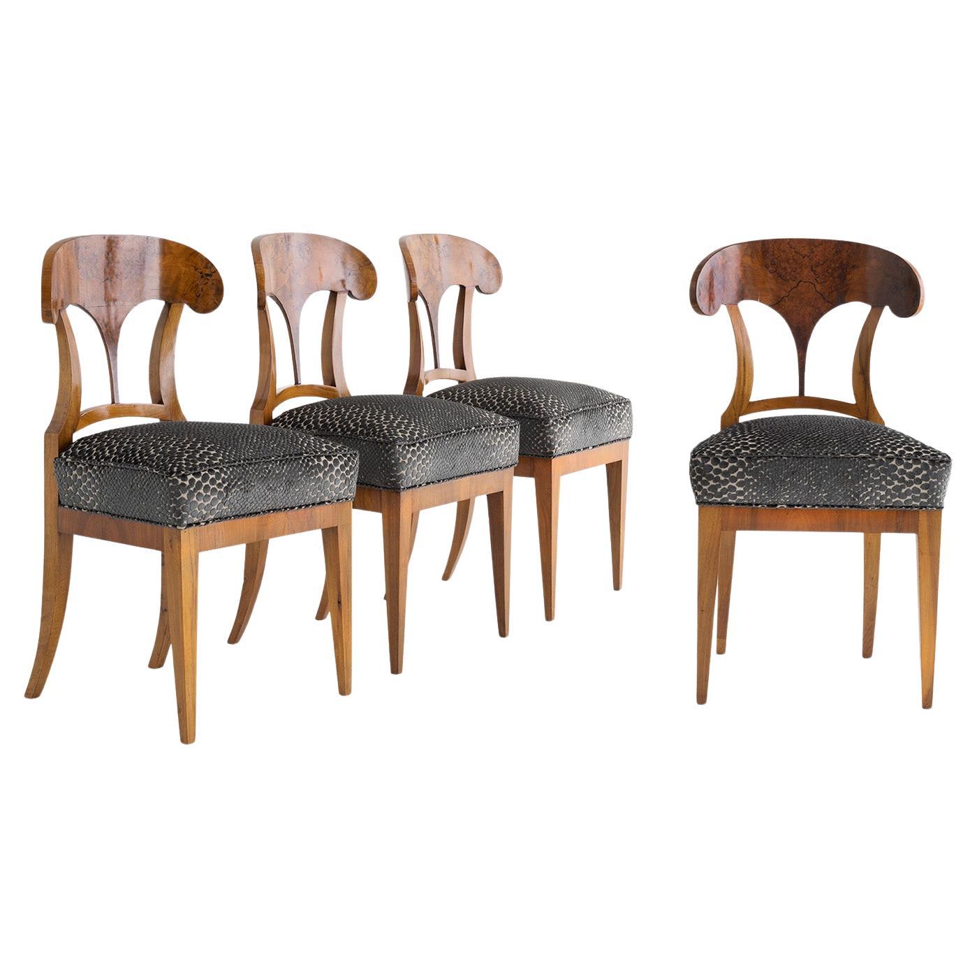 19th Century German Set of Four Antique Biedermeier Cherry Shovel Dining Chairs