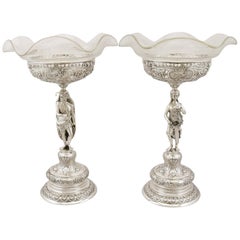 19th Century German Silver, Cut and Etched Glass Centrepieces