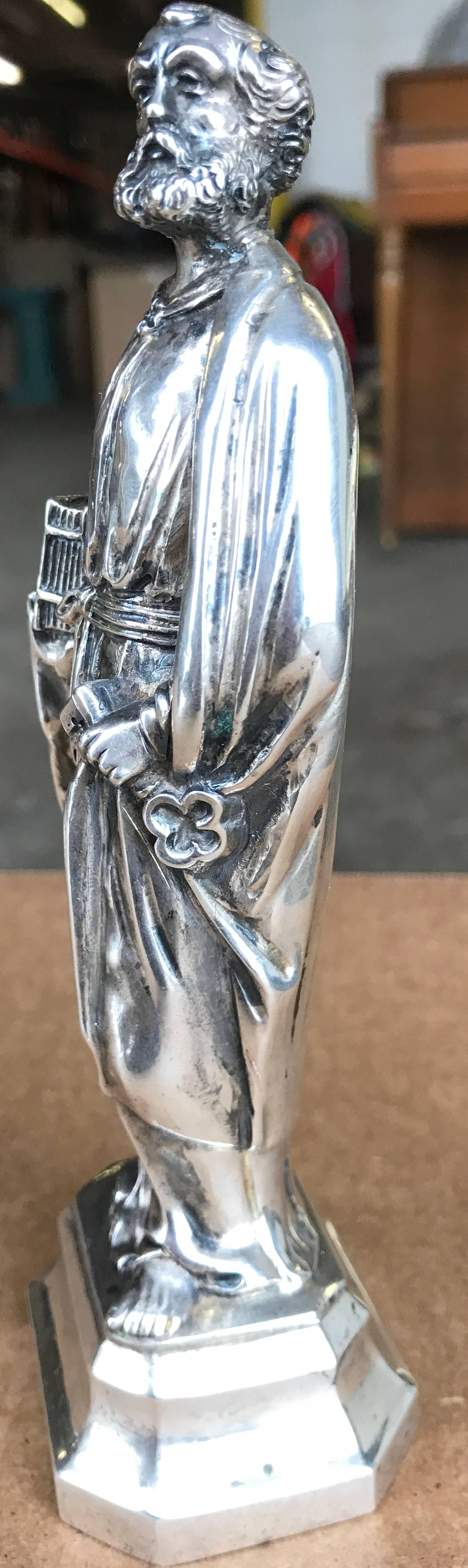 19th Century German Silver Ecclesiastical Figure of Sankt Peter In Good Condition For Sale In West Palm Beach, FL