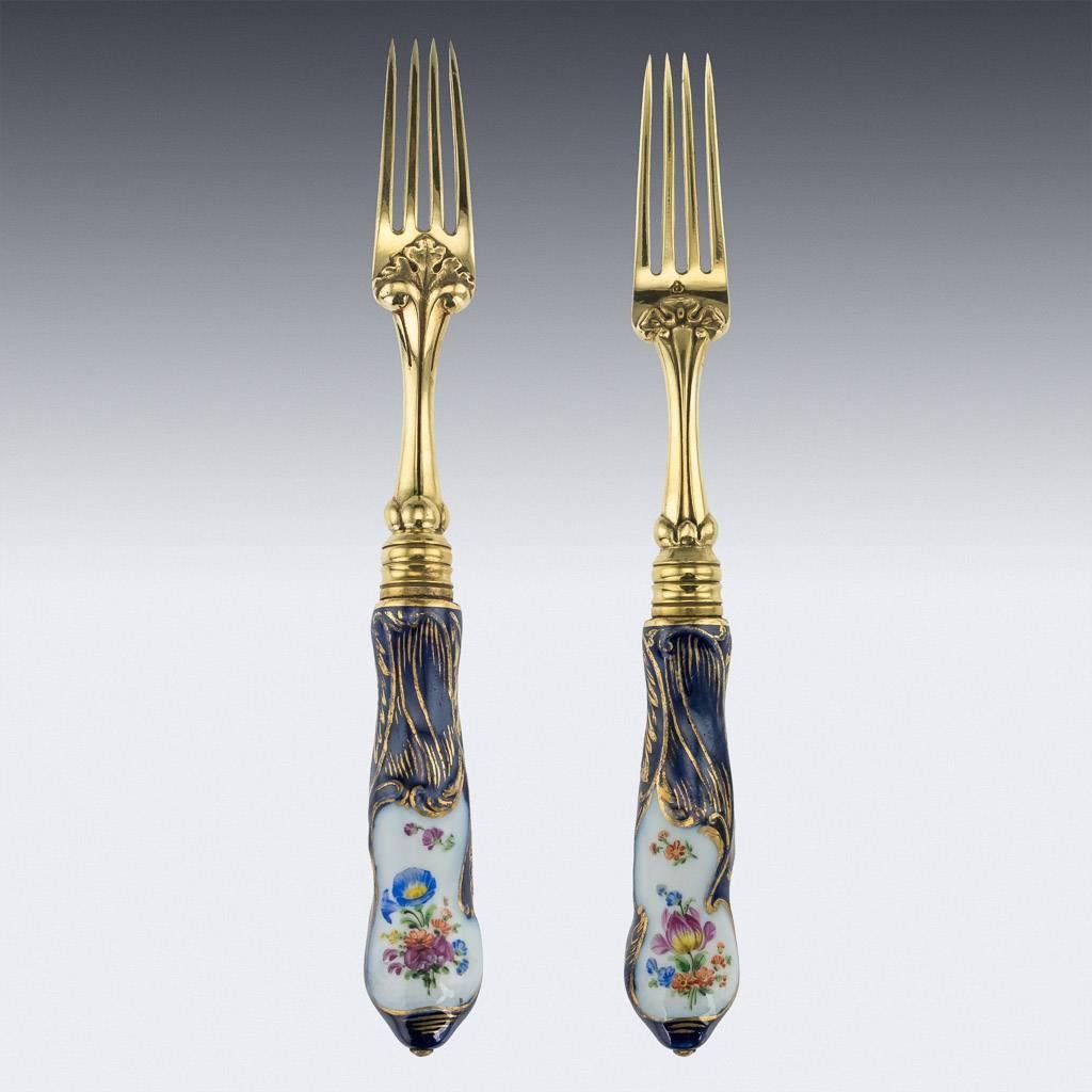 19th Century German Silver-Gilt and Porcelain Cutlery Service 1