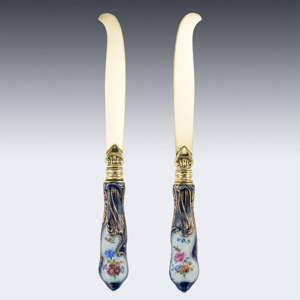 19th Century German Silver-Gilt and Porcelain Cutlery Service 2