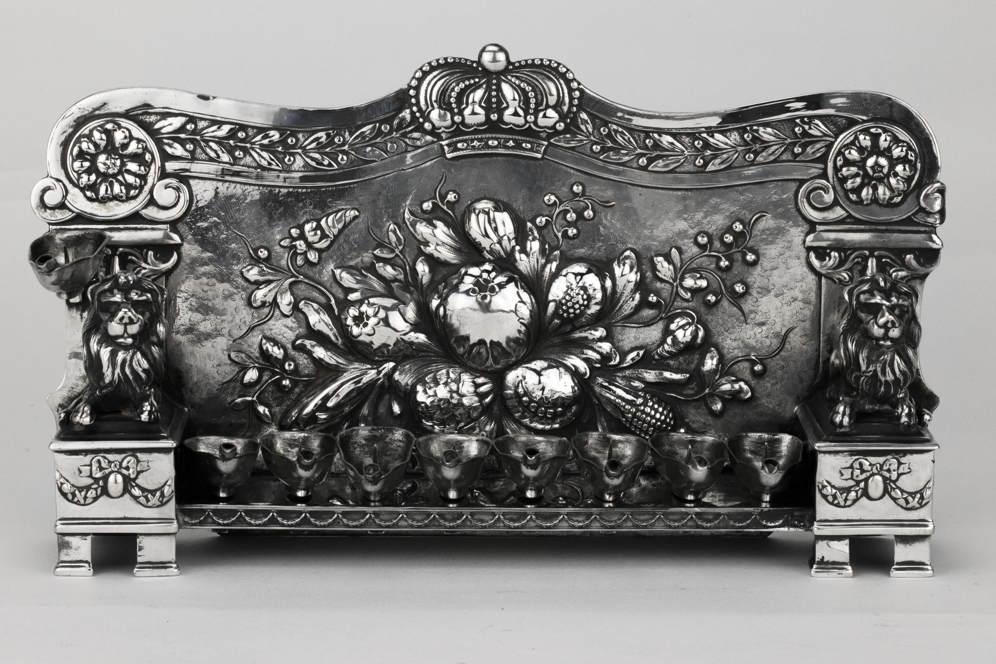 19th Century German Silver Hanukkah Lamp Menorah In Good Condition In New York, NY