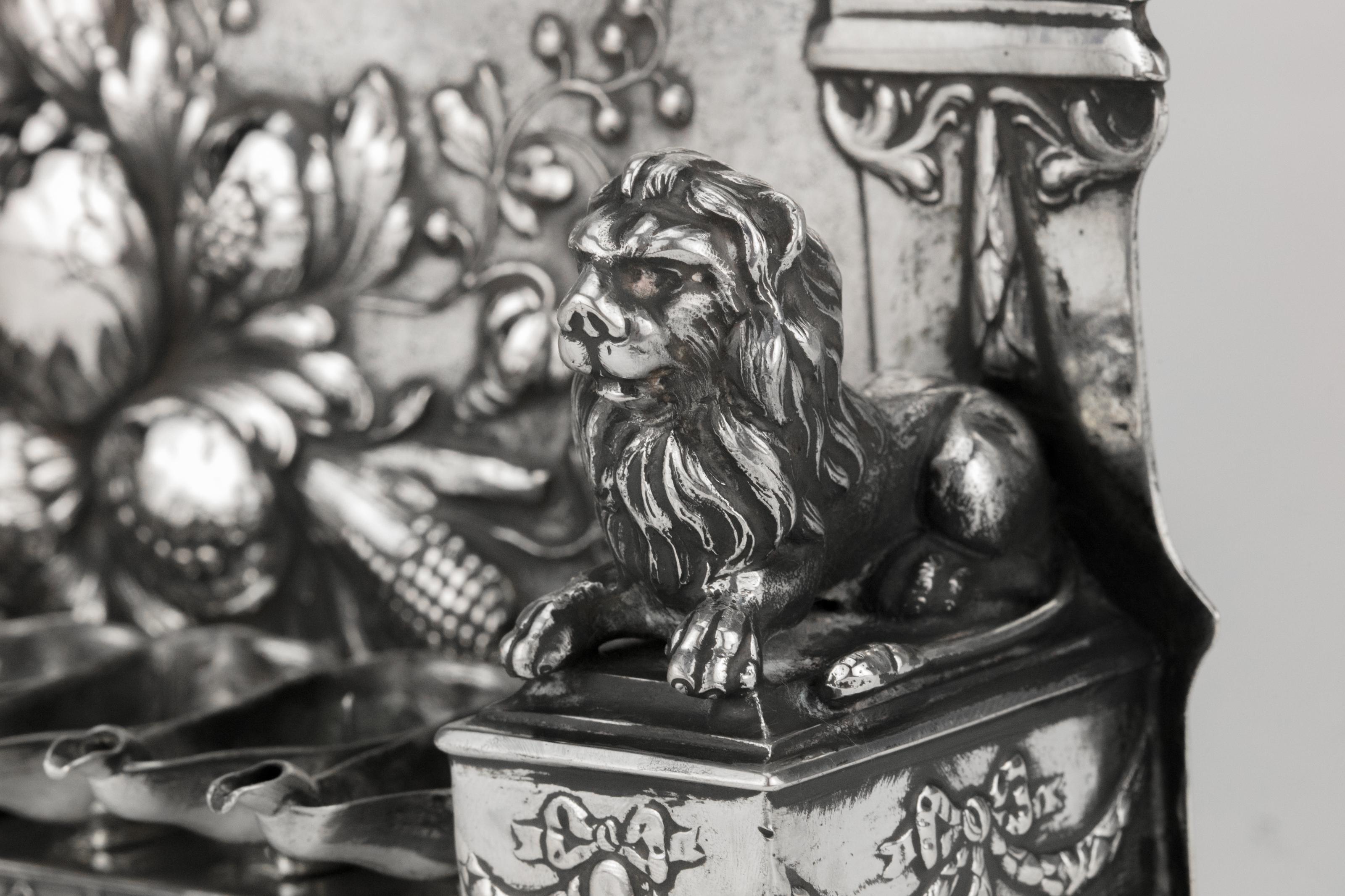 19th Century German Silver Hanukkah Lamp Menorah 4